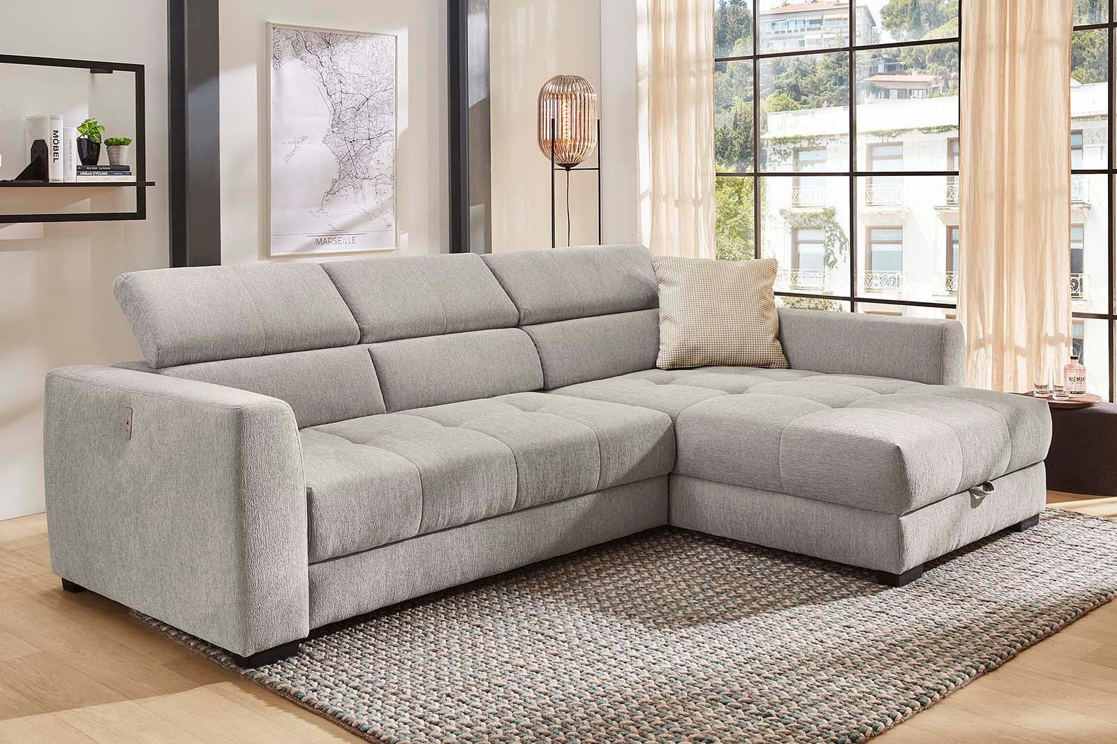 Jockenhöfer Gruppe Hoekbank San Marino L-vorm met elektromotor voor verstellen van de zitdiepte (ca. 30 cm), bedlade