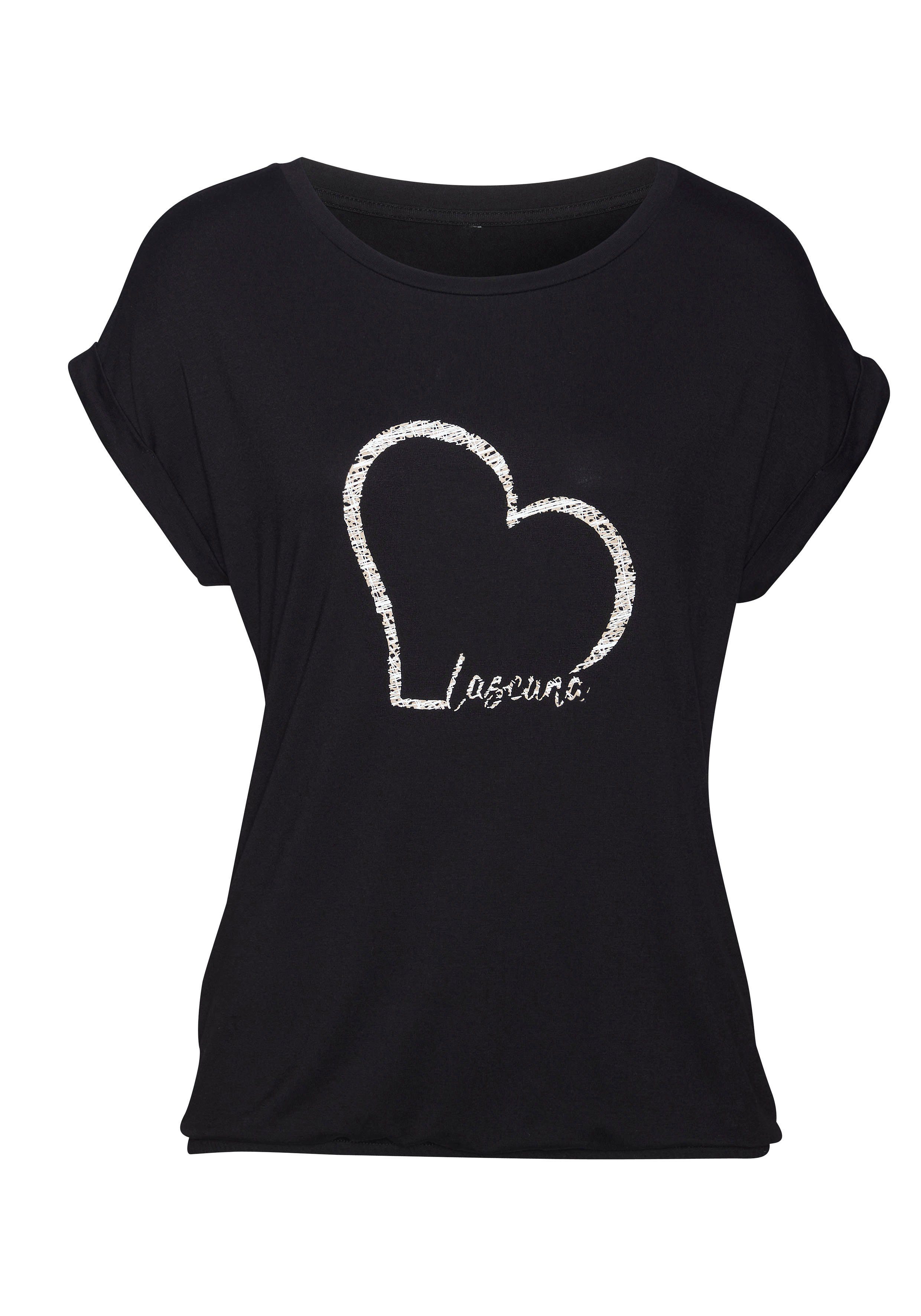 Lascana Shirt met korte mouwen Met Lascana hartprint van zachte viscose-stretch (1-delig)