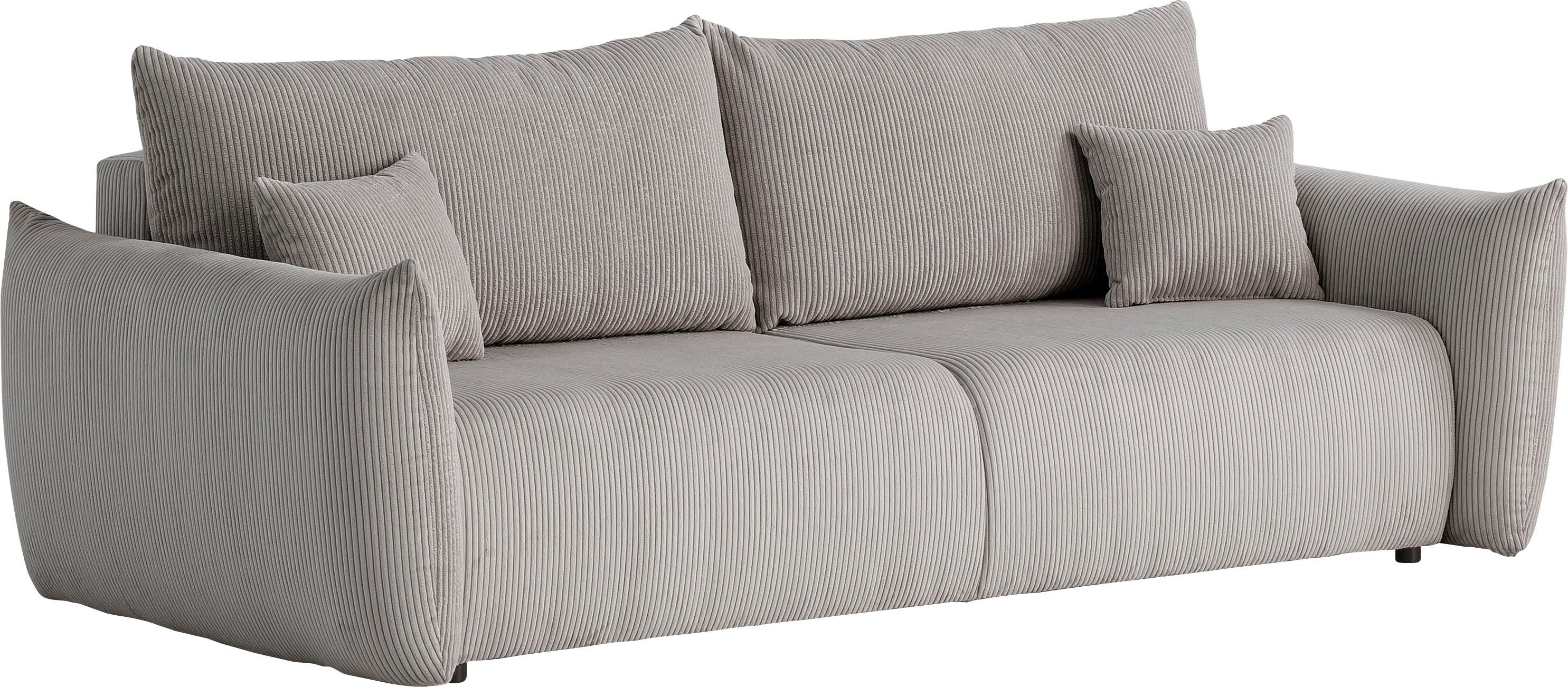 INOSIGN 3-zitsbank MAVAS slaapbank met bedlade ca. 240/108 cm (ligoppervlak 212/145 cm), ribfluweel, chenille, structuur