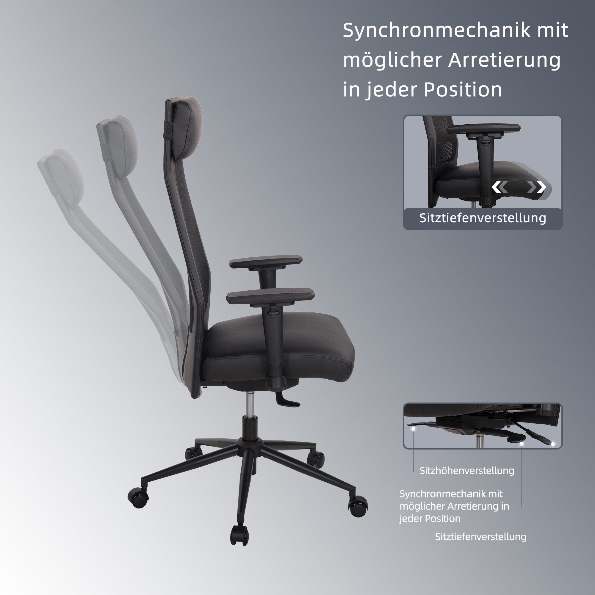 Places of Style Bureaustoel SERRIA 3-d armleuningen, zitdiepte- en hoogteverstelling, neksteun (1 stuk)