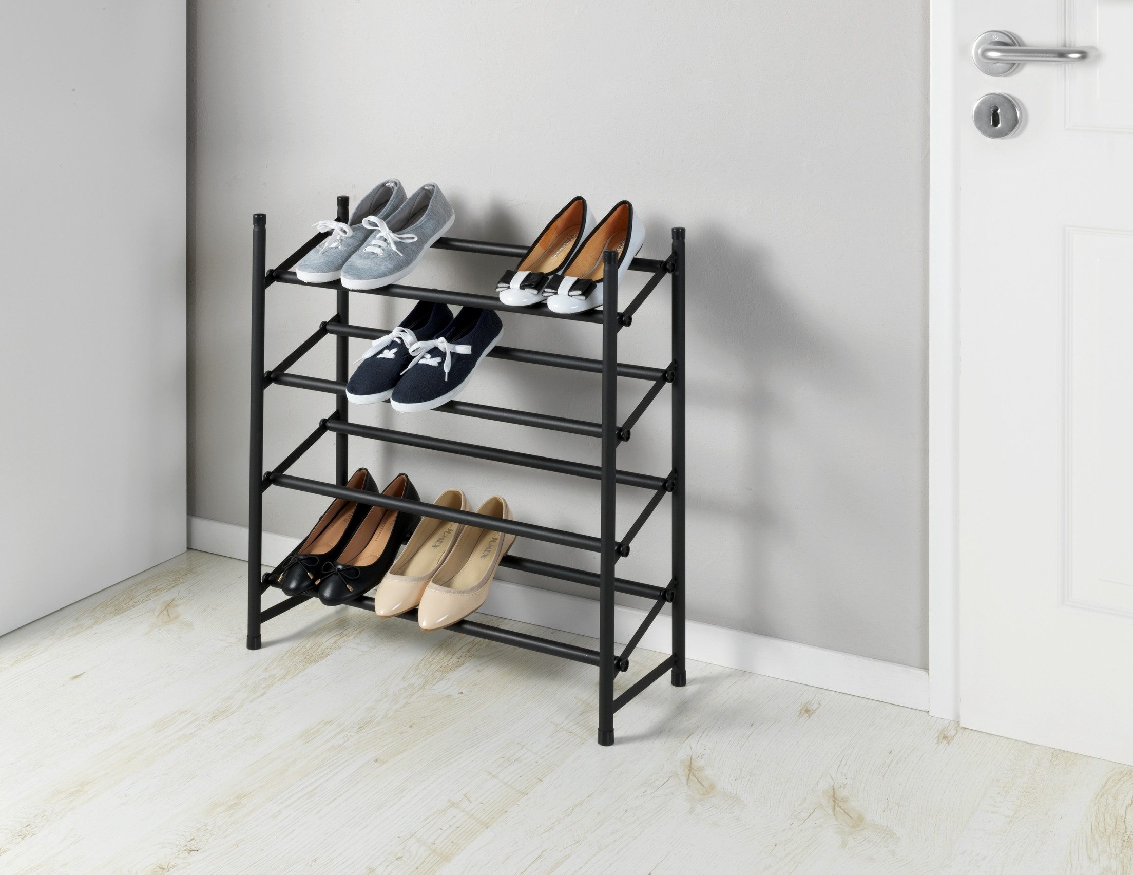 WENKO Schoenenrek Hero uitschuifbaar, 62 tot 115 cm, voor 24 paar schoenen, antislip oppervlak