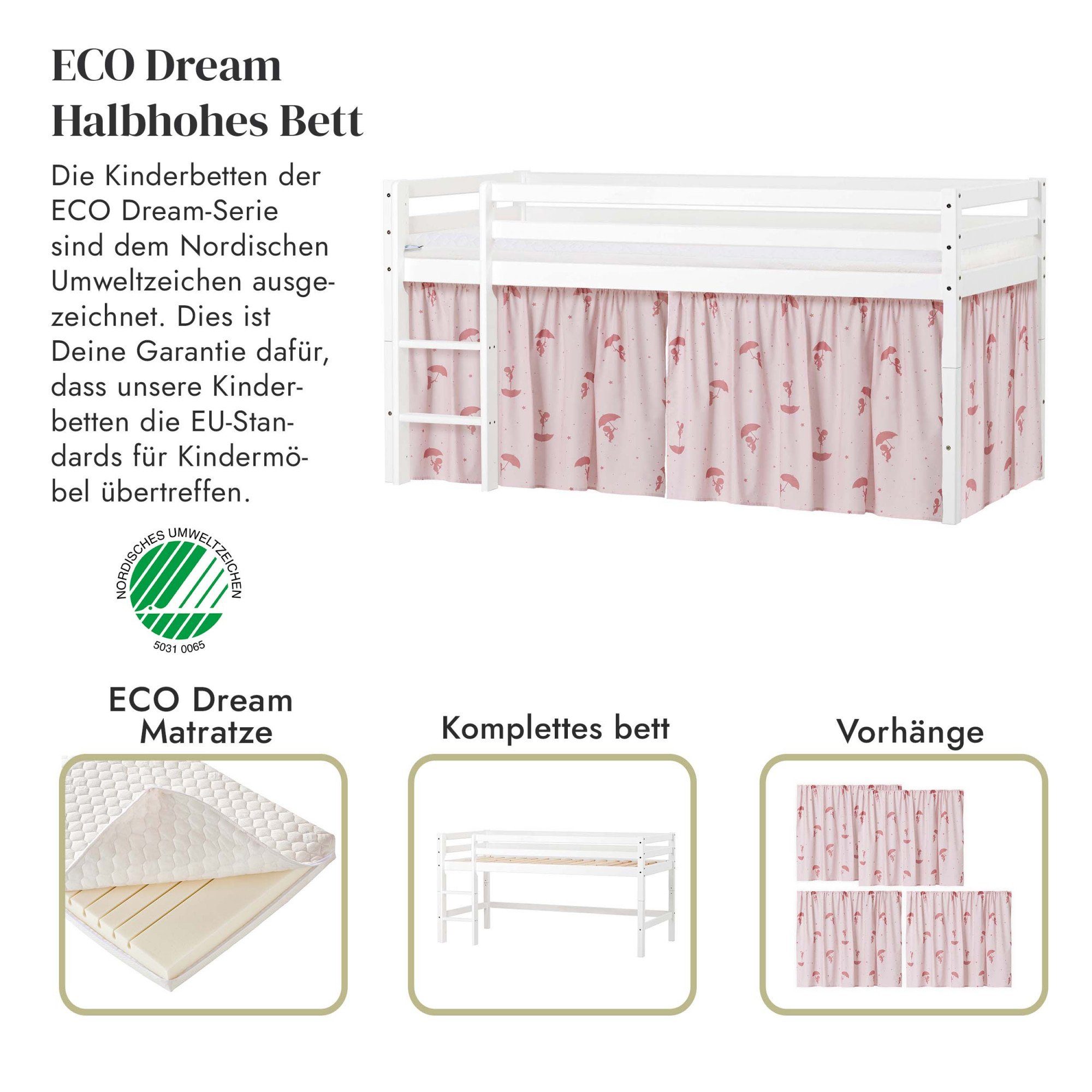 Hoppekids Speelbed ECO Dream, hoogslaper, deelbaar in 2 eenpersoonsbedden Massief hout, naar keuze in 2 afmetingen en 4 kleuren, matras ter keuze