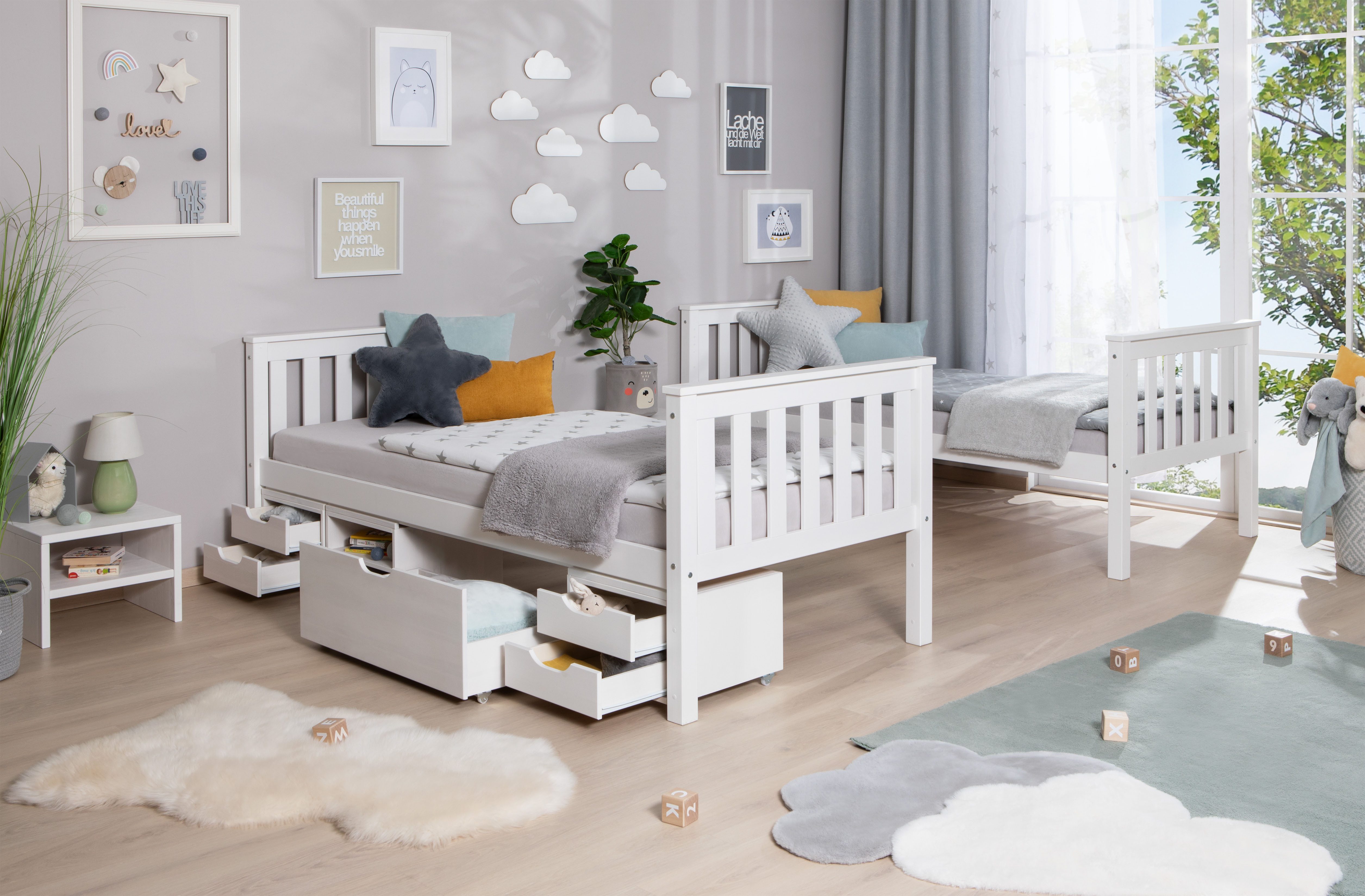 Ticaa Stapelbed Sammy met rolbodem en laden, marlies, grenen