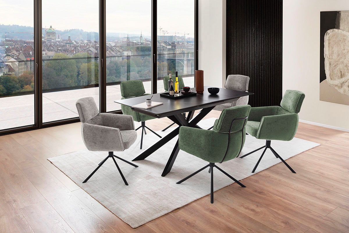 MCA furniture Eettafel BONANZA uitschuifbare tafel 160-200 cm gemarmerd Keramiek, metaal, marmer-look, synchronisatie-uittrekmechanisme, uittrekbaar, 6-8 personen