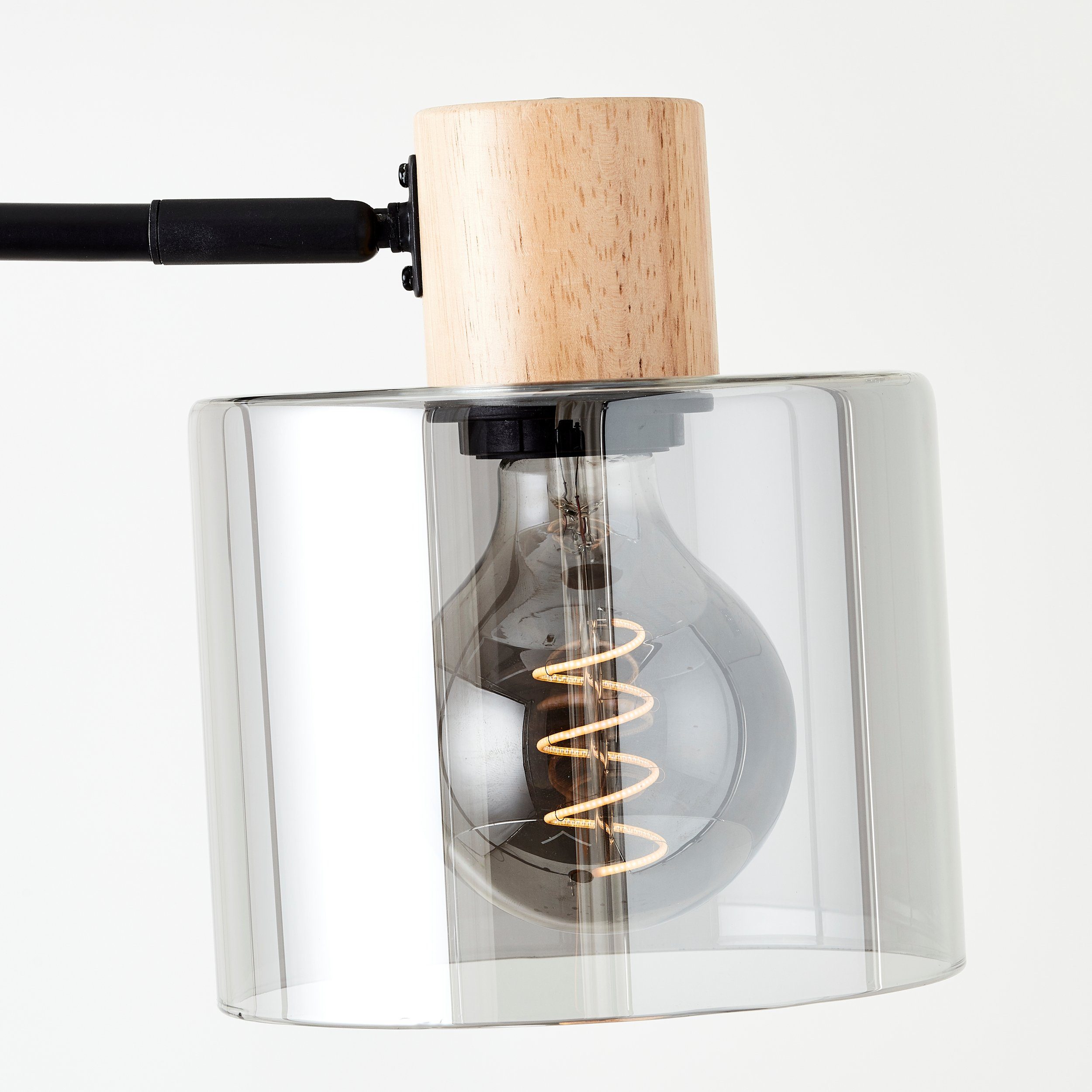 Brilliant Leuchten Staande lamp Weald Hoogte 160 cm, E27, metaal/glas/hout, zwart/rook/hout