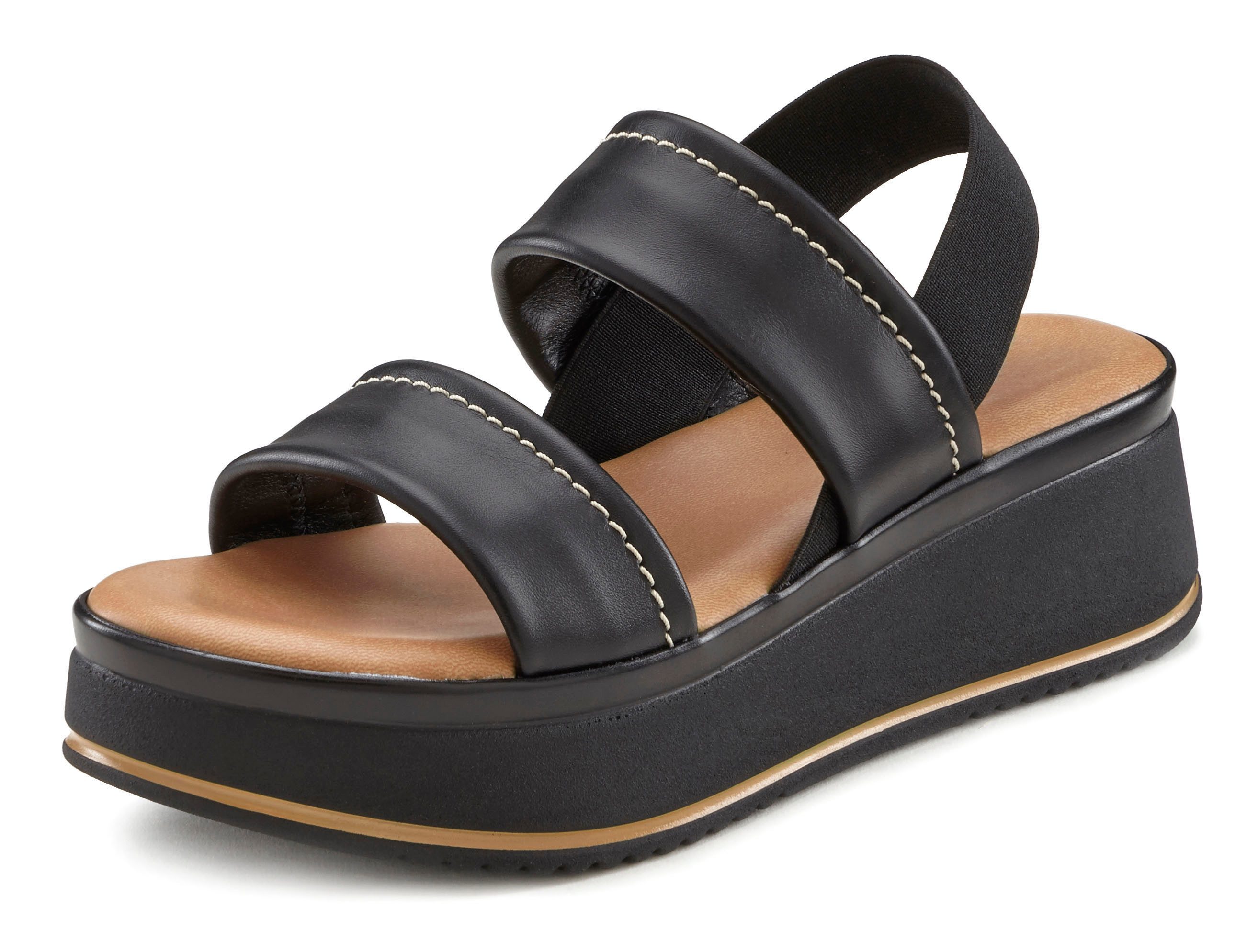 Lascana Plateausandaaltjes Zomerschuh, sandalen, bandjesandalen, open schoen, Sandalette van leer met modieus comfortabele plateausole