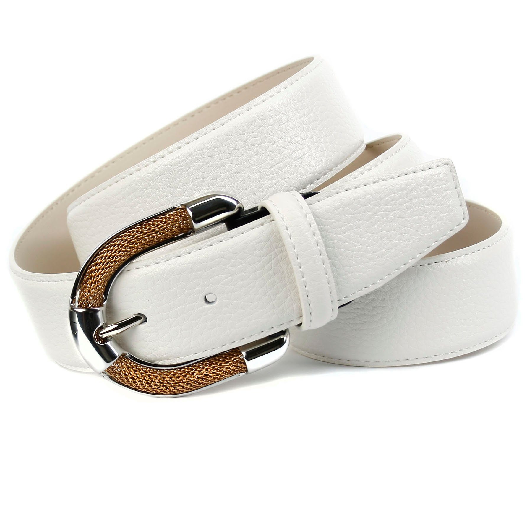 Anthoni Crown Leren riem met luxueuze sieraden-gesp, stiksels in ton sur ton