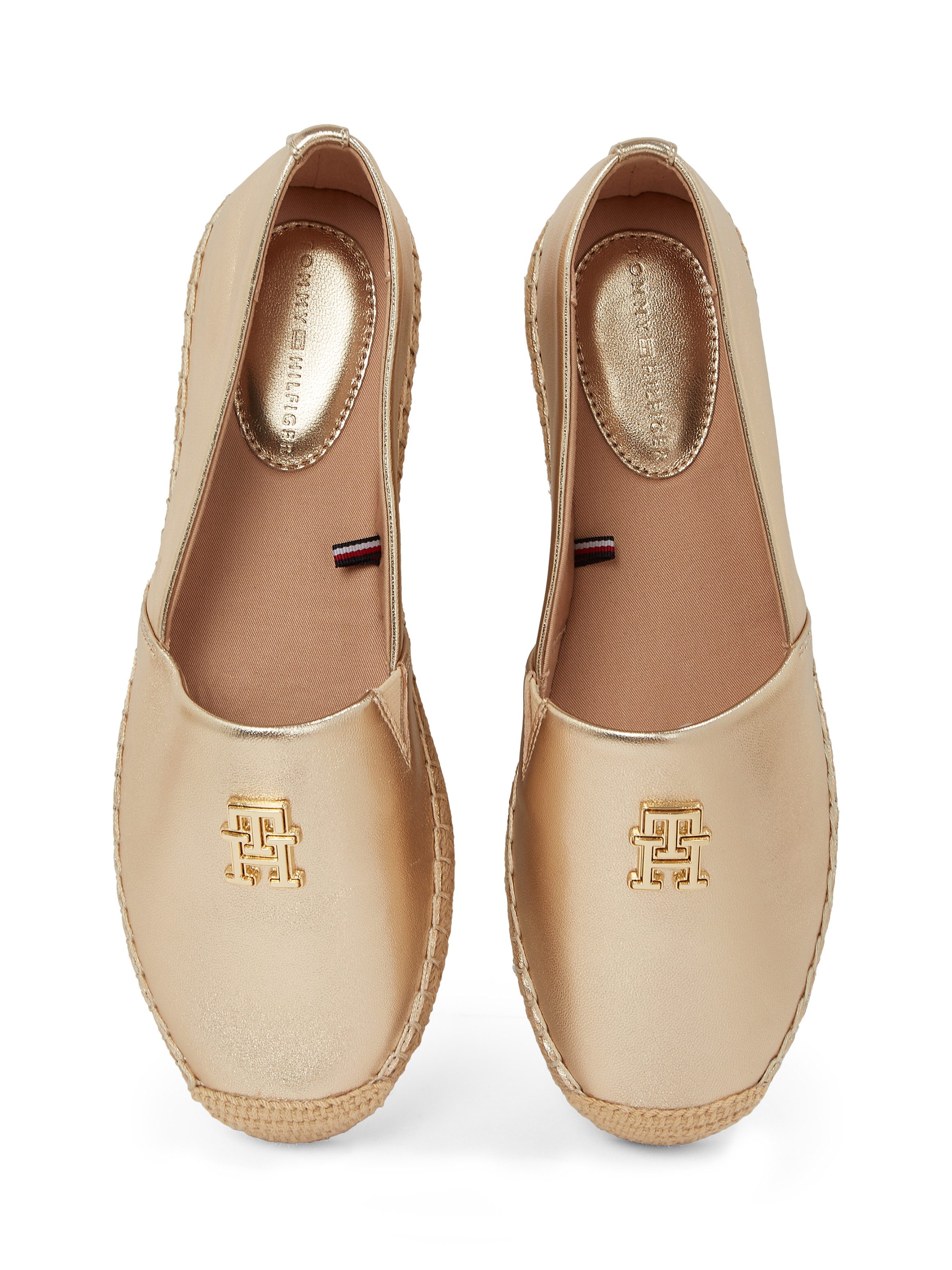 Tommy Hilfiger Espadrilles TH LOGO METALLIC LEATHER ESPAD , zomerschoen, slippers, instapschoen met th-sieraandeel