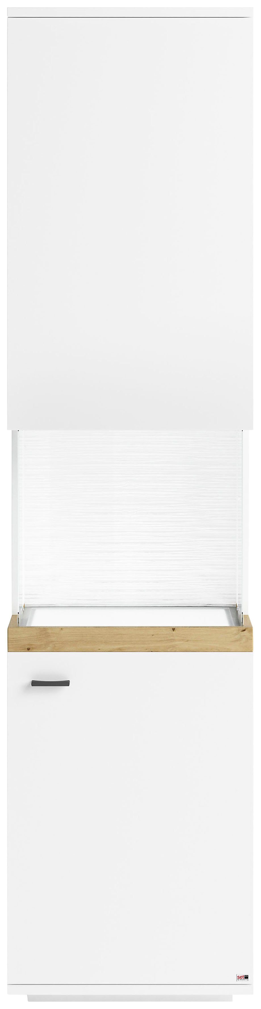 set one by Musterring Vitrinekast Lancaster Kleuren wit of grijs met eikenafwerking, met LED-verlichting vitrinekasten wit