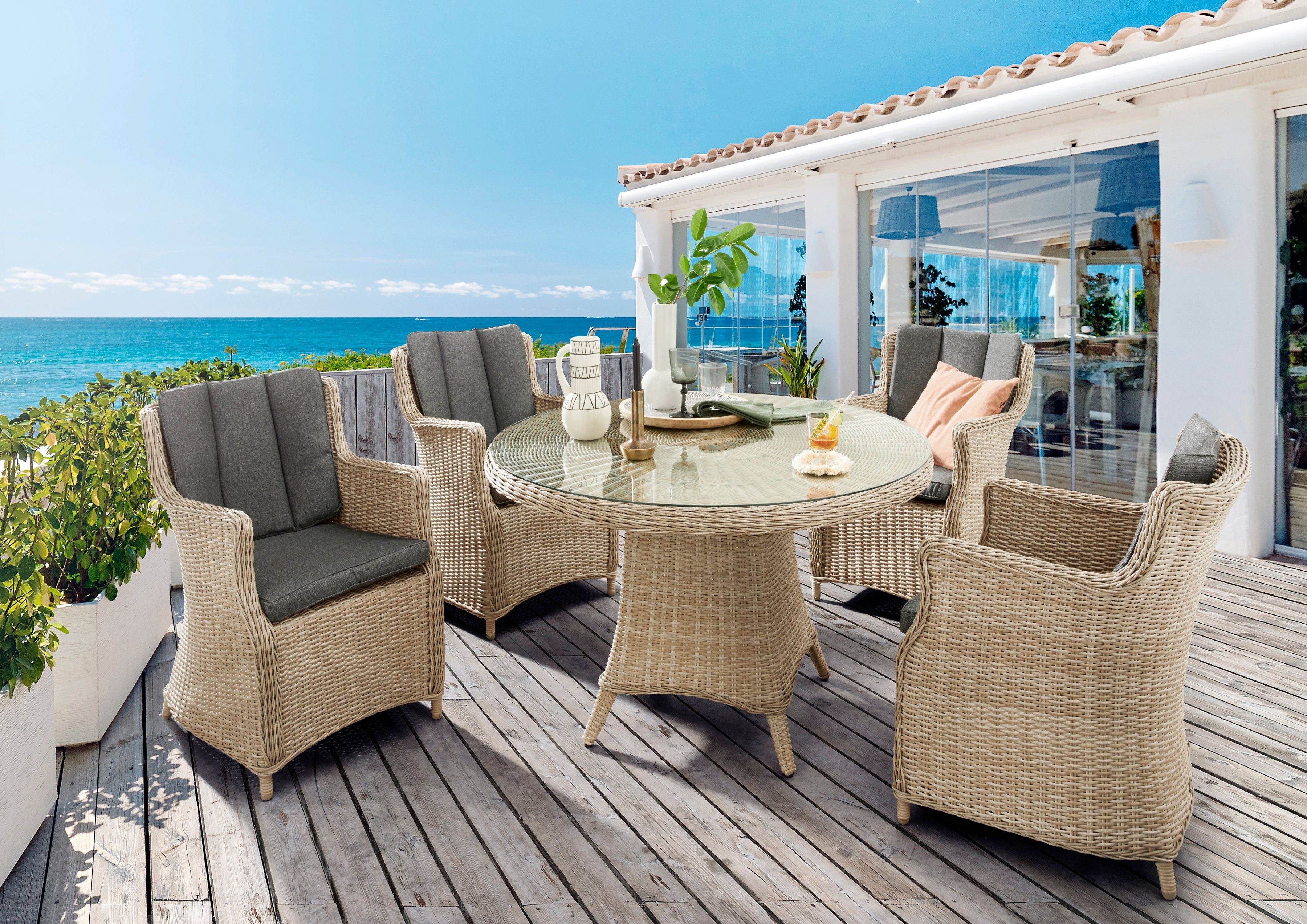 Destiny Tuin-eethoek Luna Aluminium, polyrotan (set, 13-delig) tuinsets beige