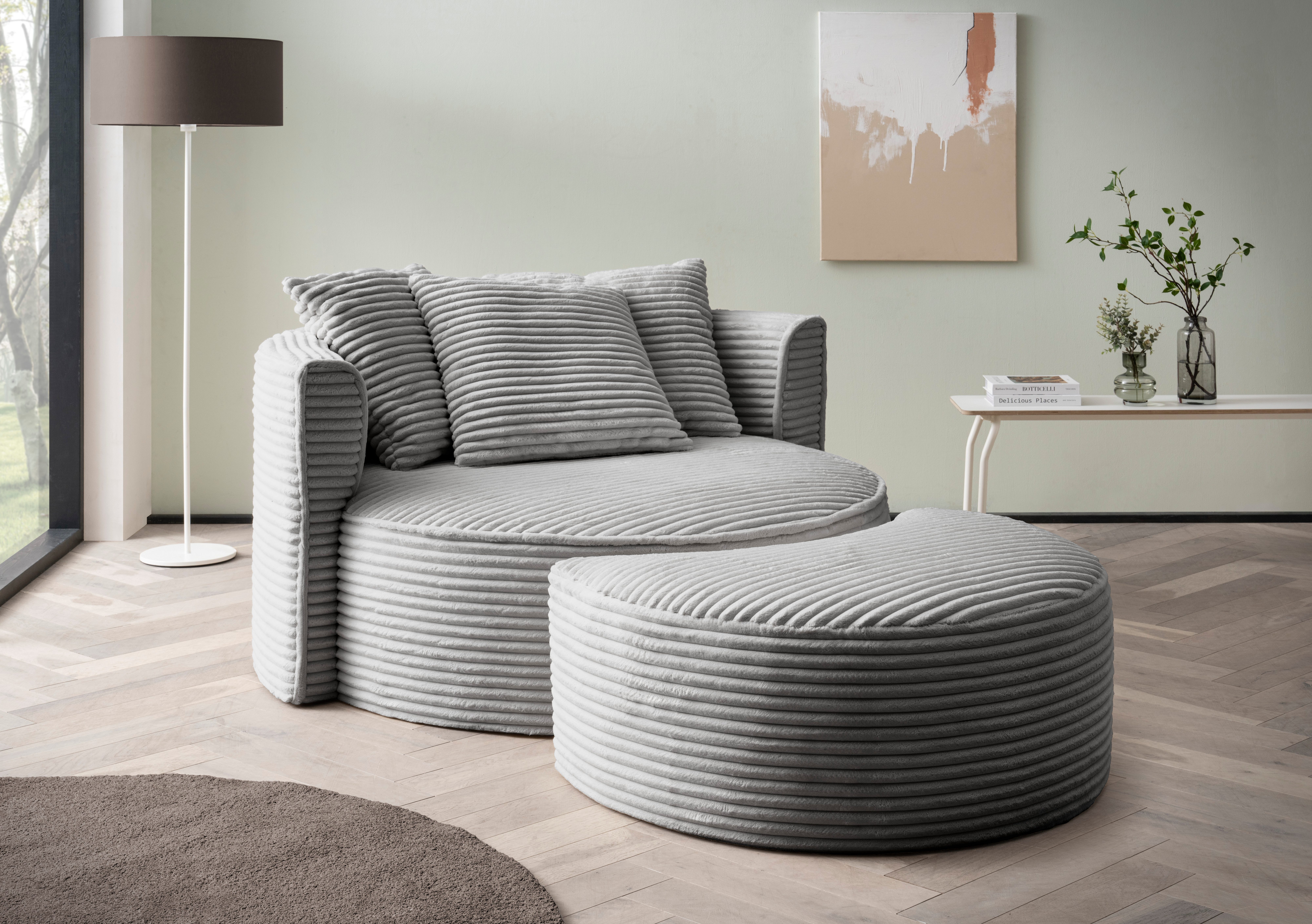 LeGer Home by Lena Gercke XXL-fauteuil Isalie, ronde stoel met voetensteun, leesstoel, loveseat, grote stoel (set)
