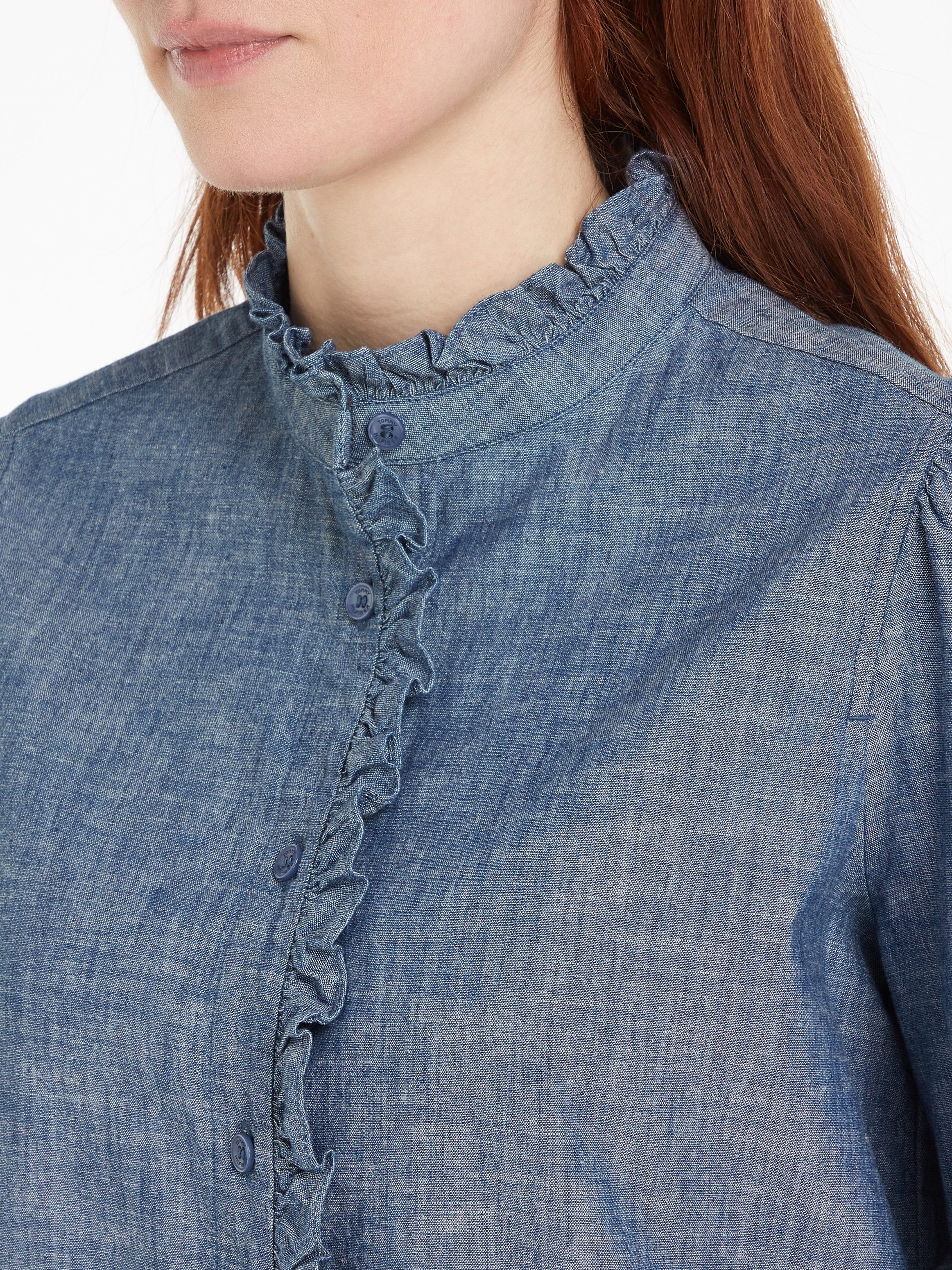 Tommy Hilfiger Shirtblouse CHAMBRAY RUFFLE RELAXED SHIRT met ruches chambray kwaliteit