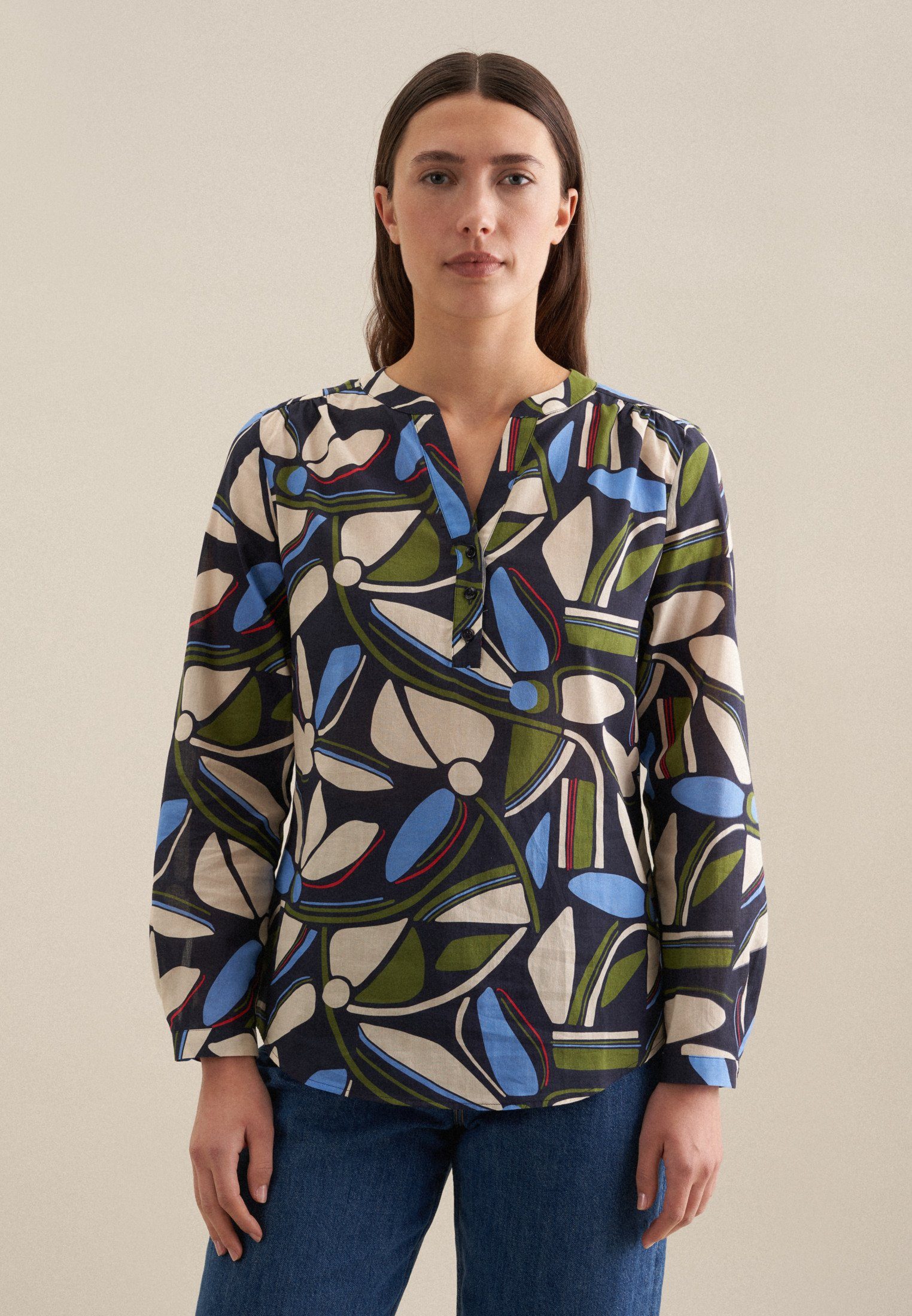 seidensticker Klassieke blouse Zwarte roos Tuniek bloemmotief dames blouses maat S (36) blauw