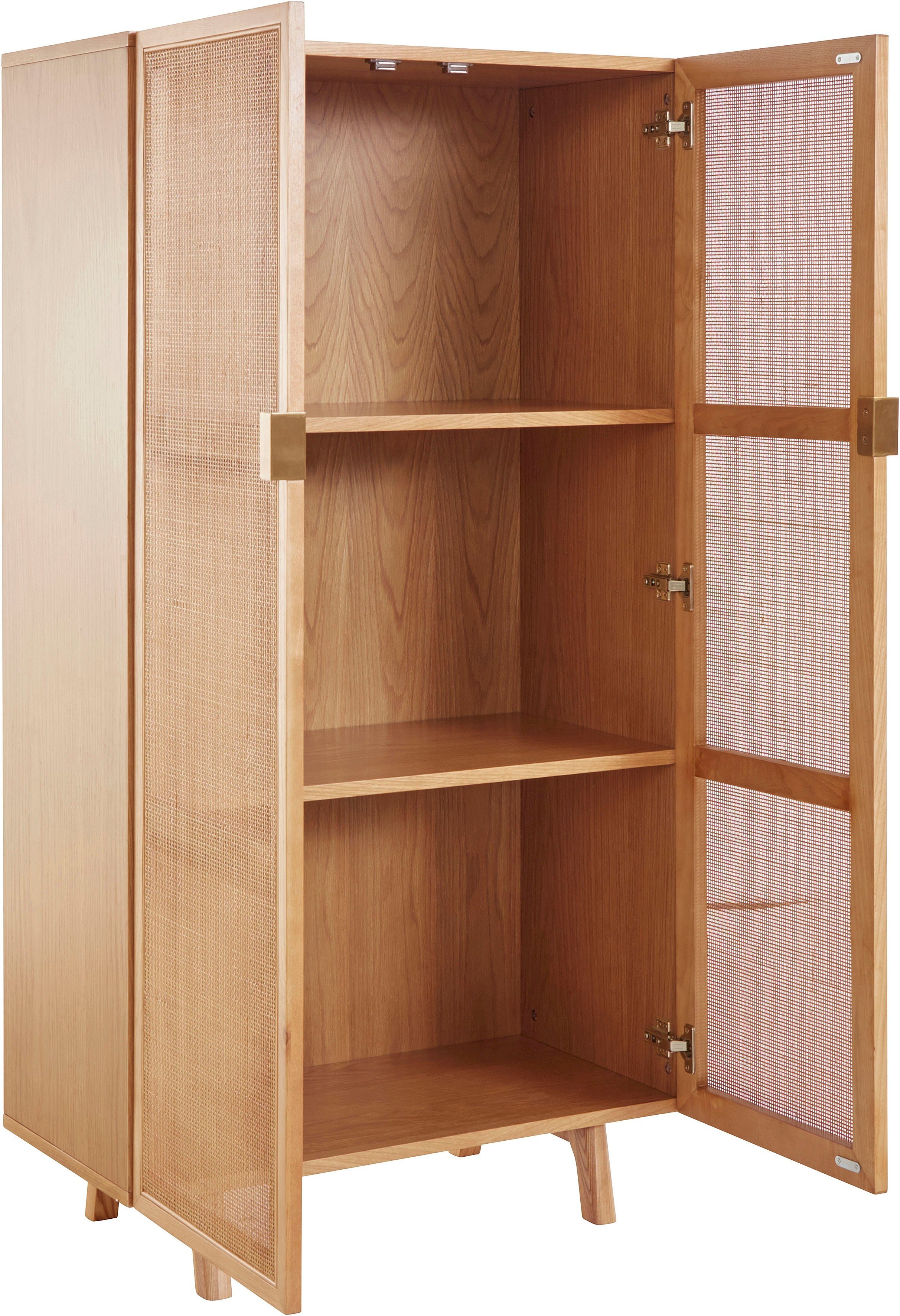LeGer Home by Lena Gercke Highboard Lina Met rotan inzet, 3 binnenvakken, gedeeltelijk massief