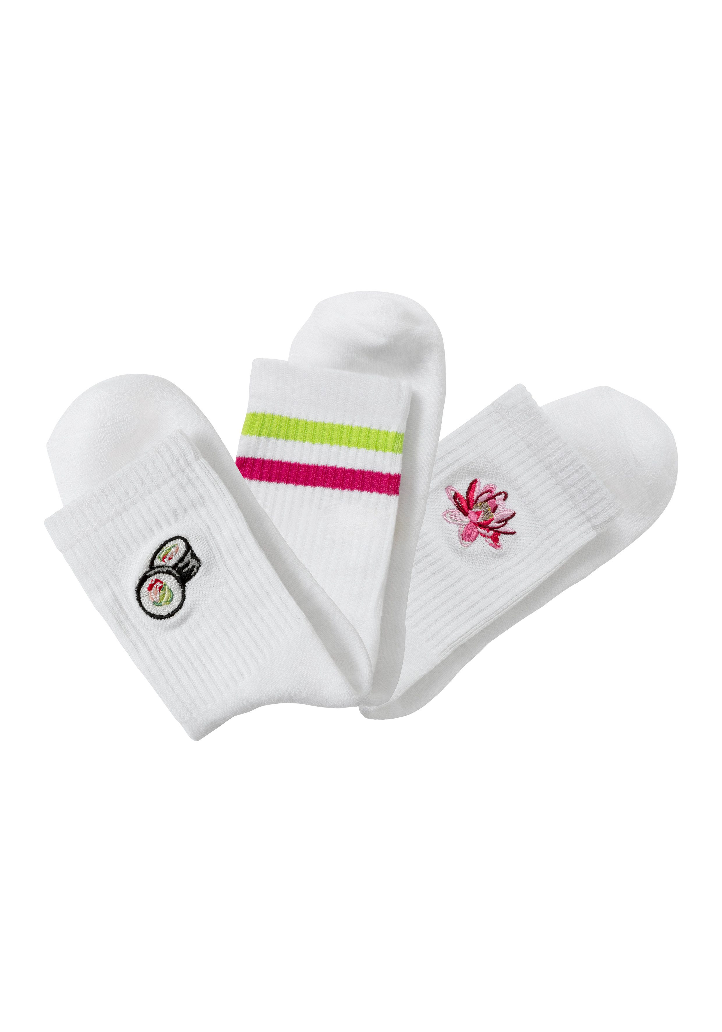 Lascana Tennissokken met frotté-zool en borduursel (set, 3 paar)