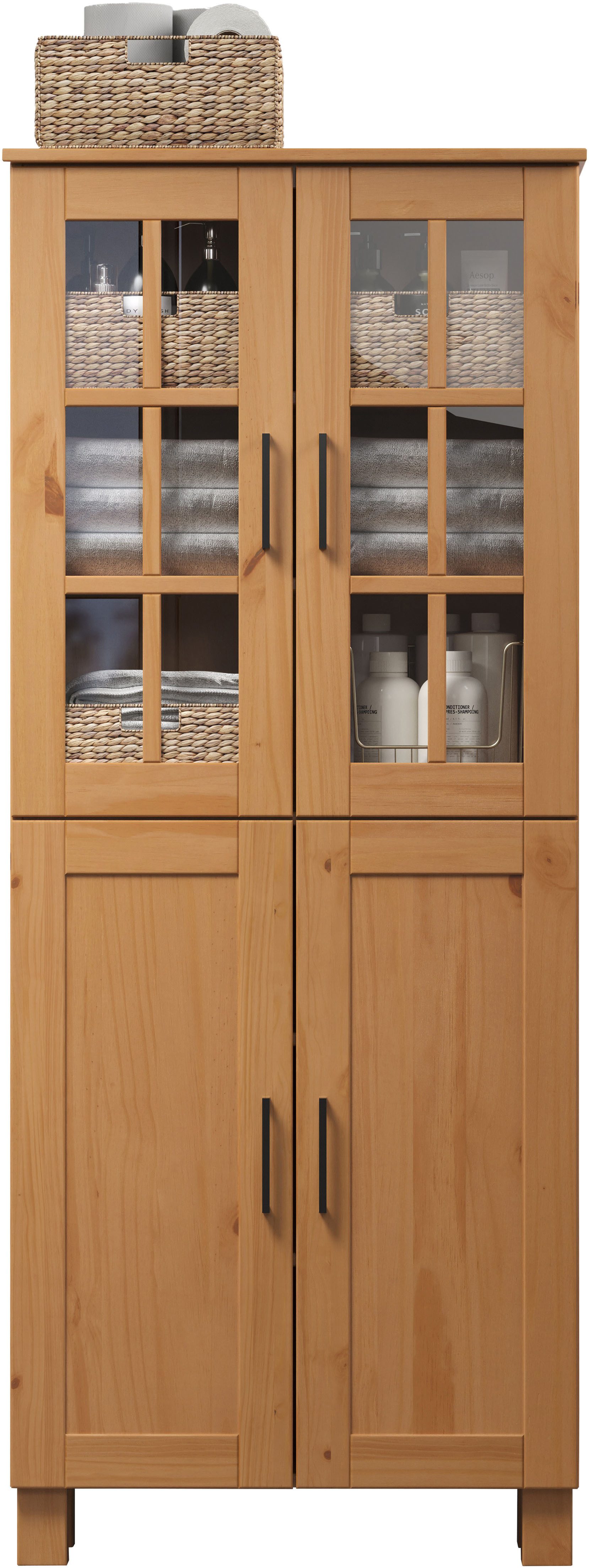 welltime Hoge kast Ulea Brede badkamerkast van massief hout - afmetingen (B/D/H) 70/30/170 cm (1 stuk)