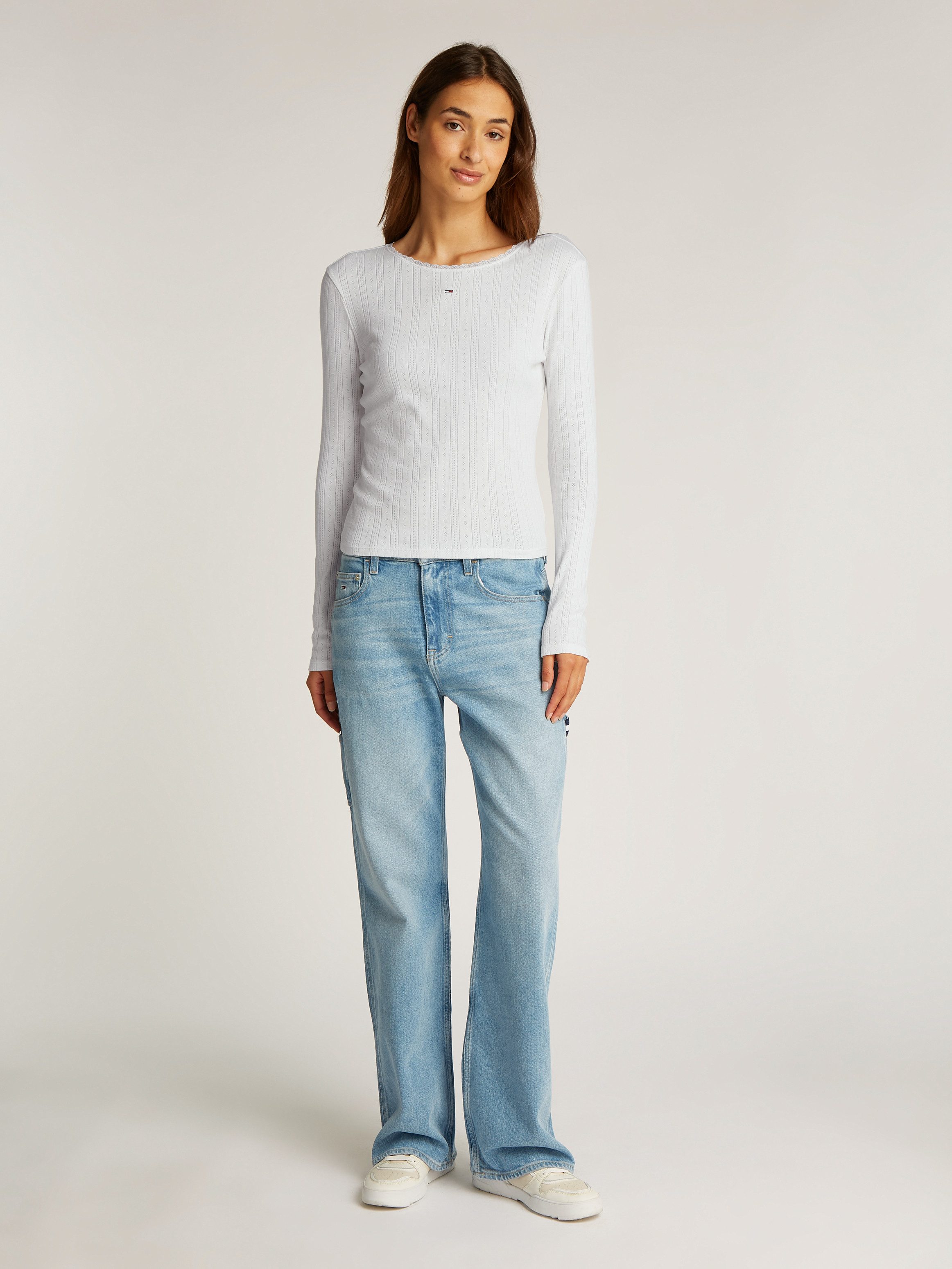 TOMMY JEANS Shirt met lange mouwen met perforatiemotief