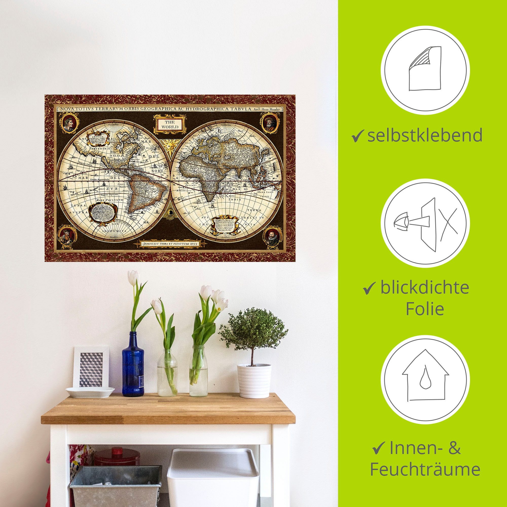 Artland Artprint Wereldkaart als artprint van aluminium, artprint voor buiten, artprint op linnen, poster, muursticker