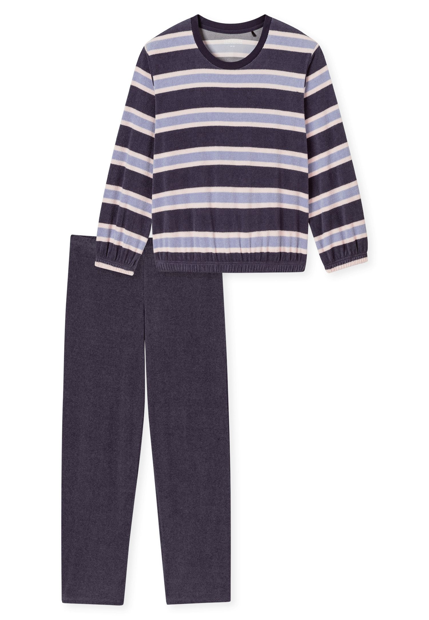 Schiesser Pyjama Casual Essentials Ronde hals, verwarmende badstofkwaliteit, lange mouwen