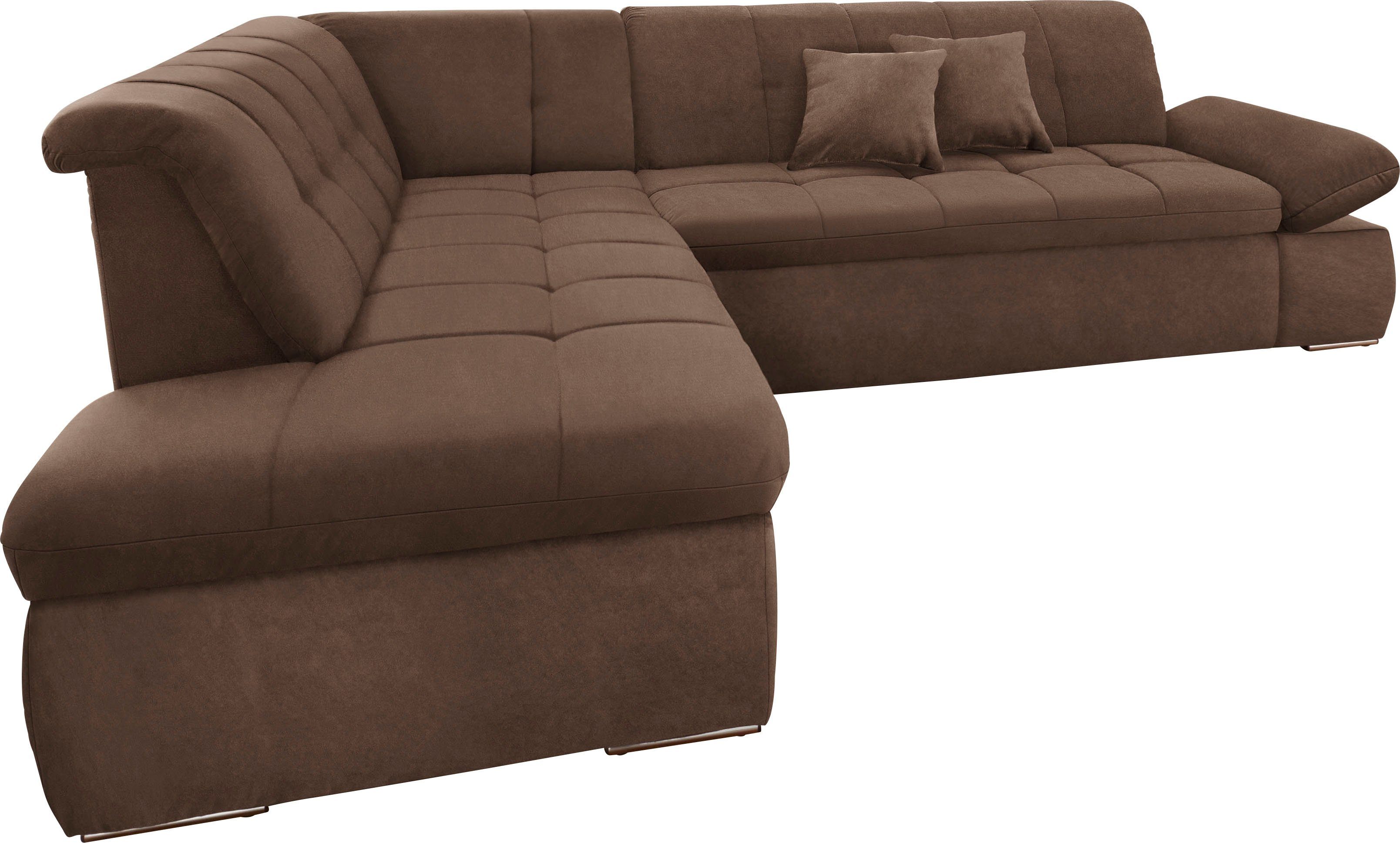 DOMO collection Hoekbank NMoric incl. decoratiekussen B/D/H: 273/216/80 cm L-vorm Ottoman aan uiteinde, optioneel met slaapbank functie en verstelling armleuning