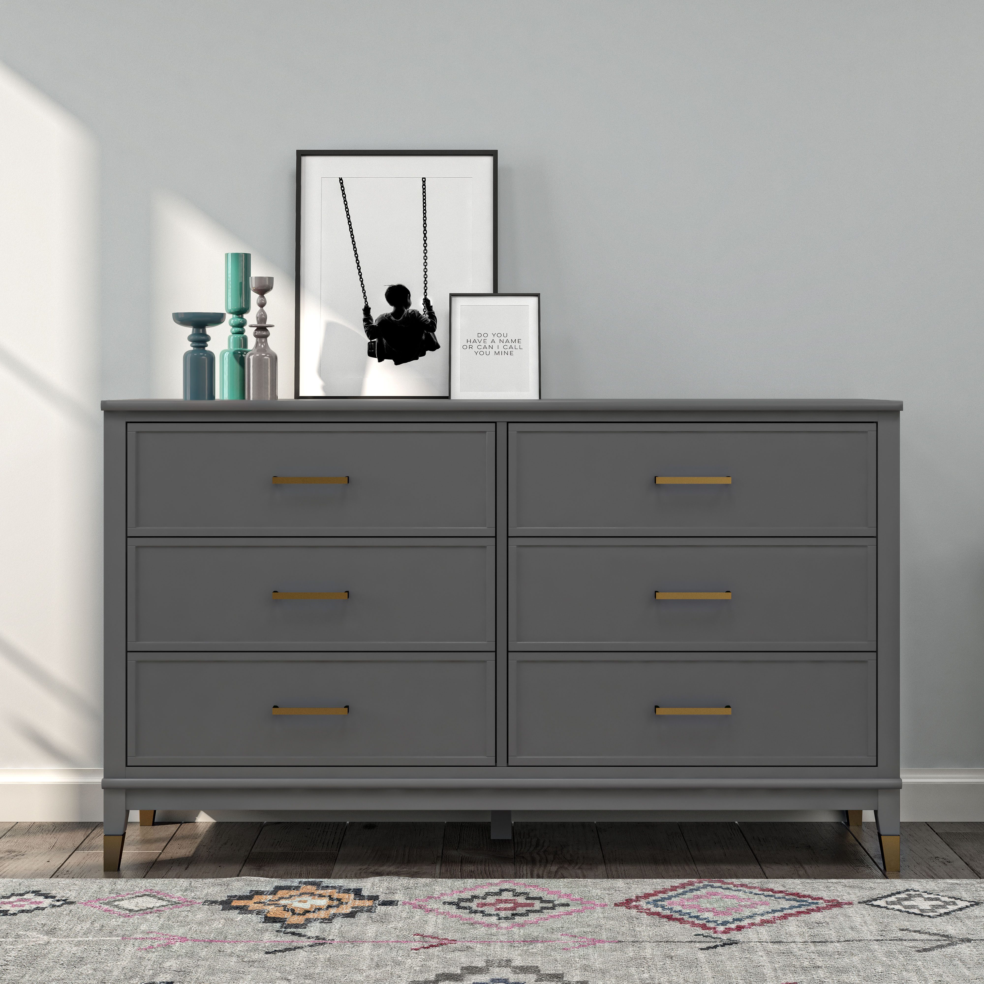 CosmoLiving by Cosmopolitan Kast Westerleigh met 6 laden, mdf, poten van massief hout, hoogte 85 cm, breedte 145 cm