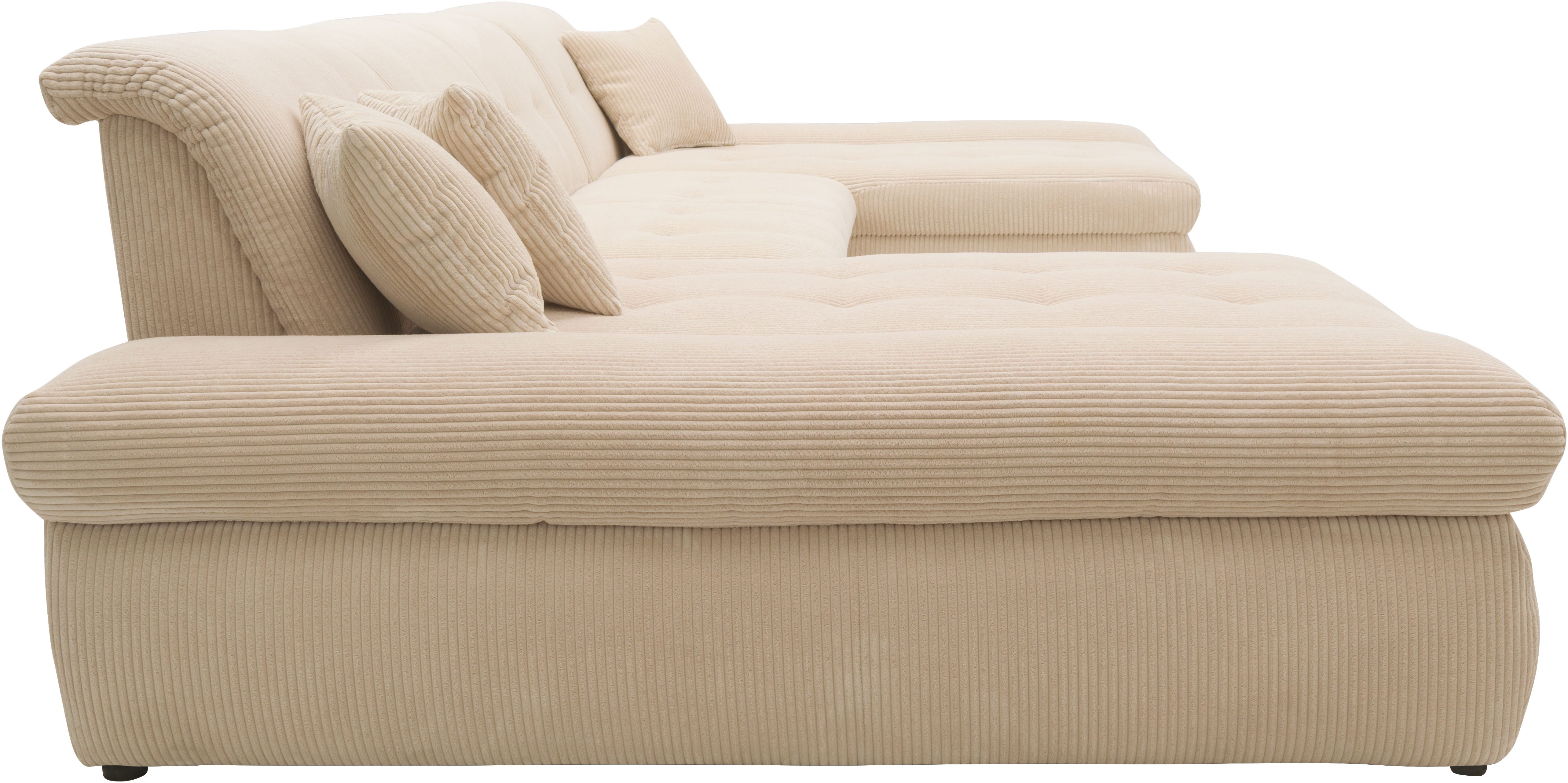 DOMO collection Zithoek Moric optioneel met slaapfunctie en armleuningsverstelling, XXL U-vorm, aan beide zijden met recamière, incl. sierkussen, cord-bekleding