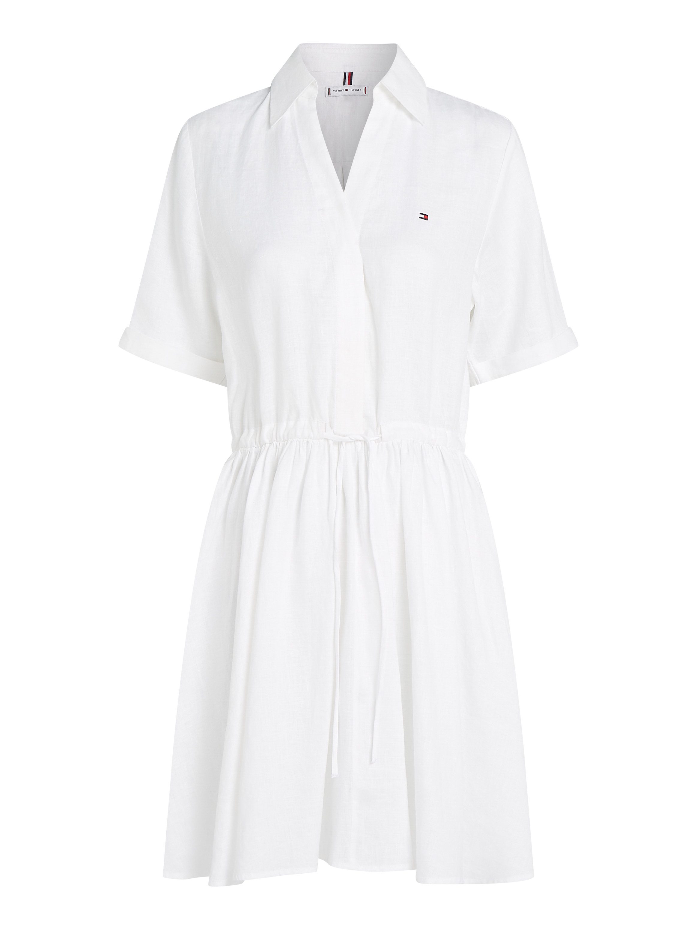 Tommy Hilfiger Jurk met overhemdkraag ESS LINEN S/S SHORT DRESS met tunnelkoord in de taille, met rugplooi, koel premium linnen