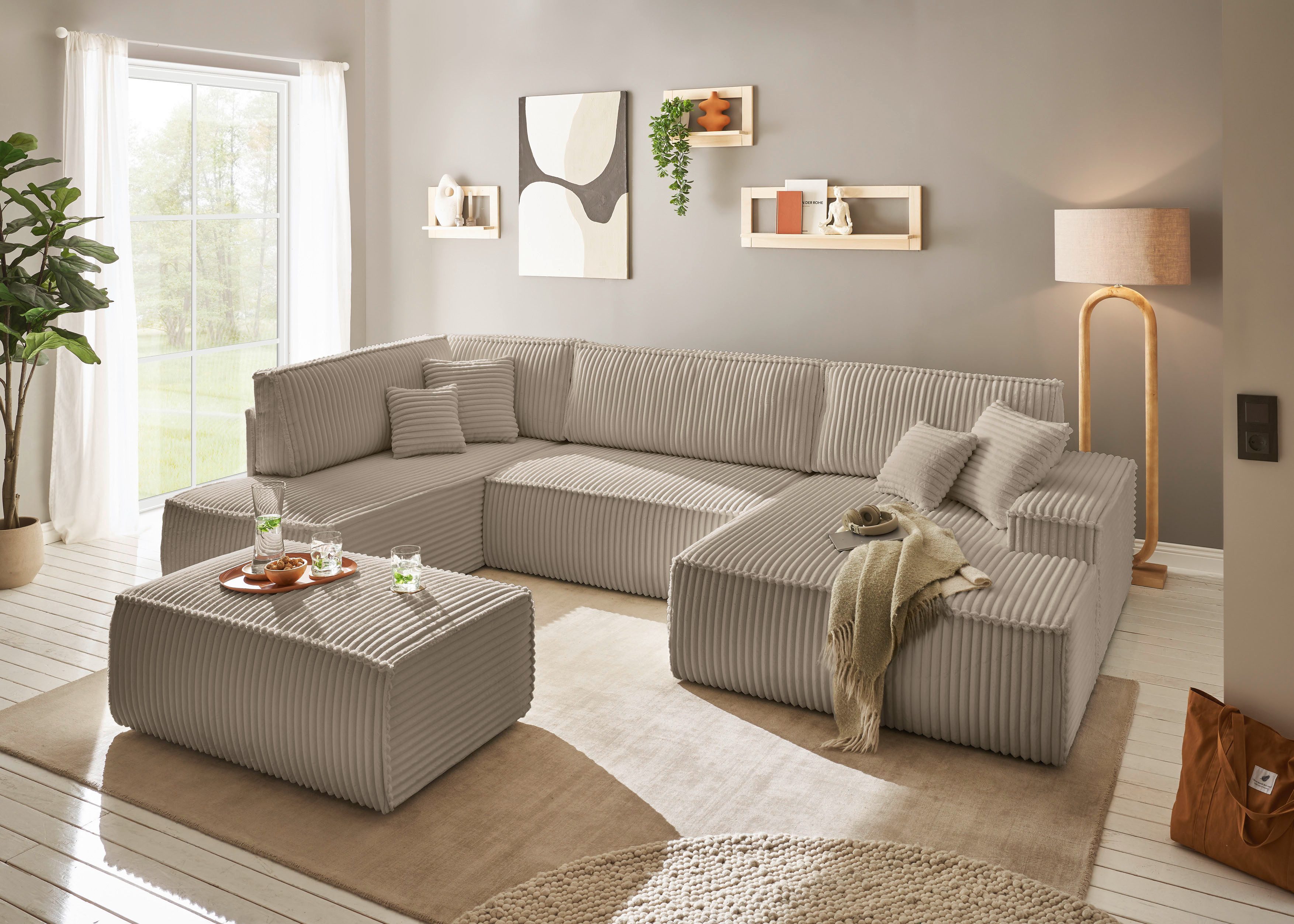 andas Zithoek FINNLEY U-model XXL 329 cm, bedbank, slaapfunctie m. bedkist