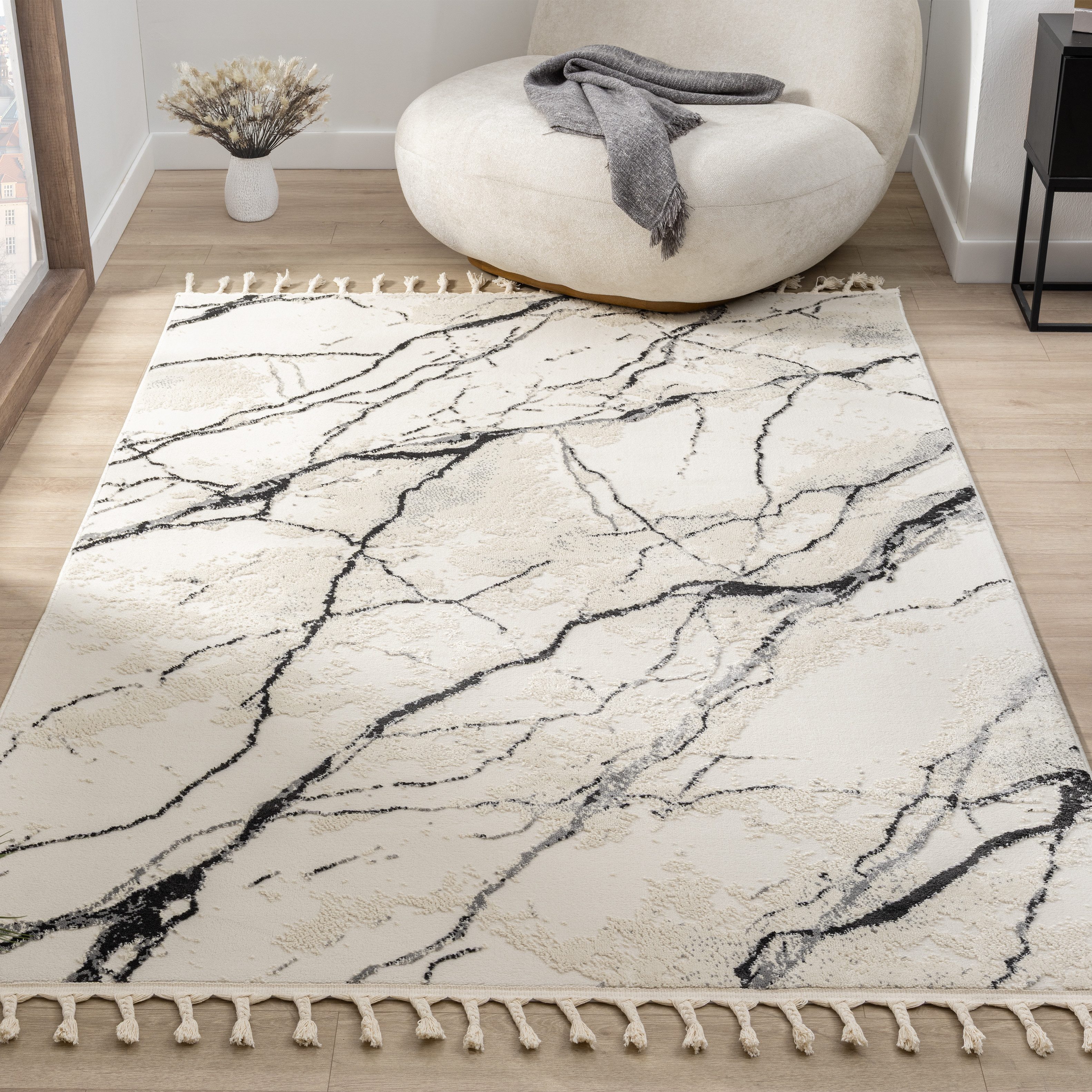 my home Vloerkleed Zoe, Hoog-Laag-Structuur met franjes, modern marmerdesign, woonkamer, slaapkamer,