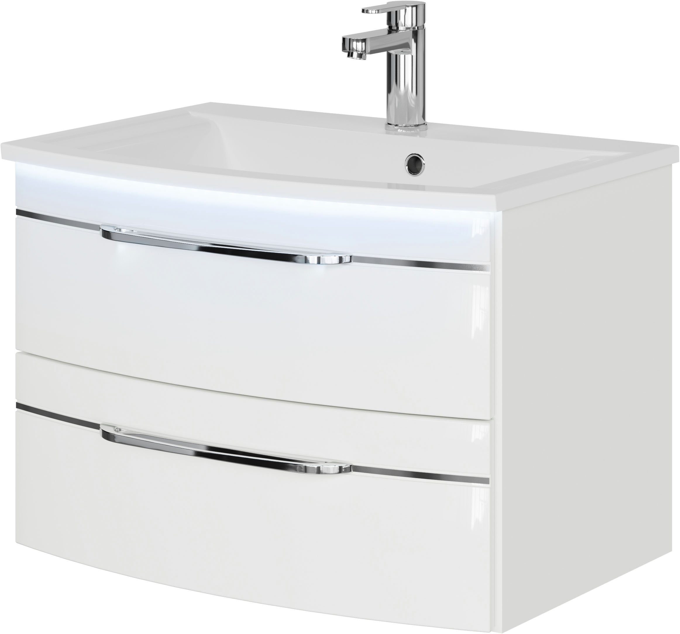 Saphir Badmeubelset Serie 7045 2-delig, mineraalmarmeren wastafel met led-spiegelkast (set, 2 stuks)
