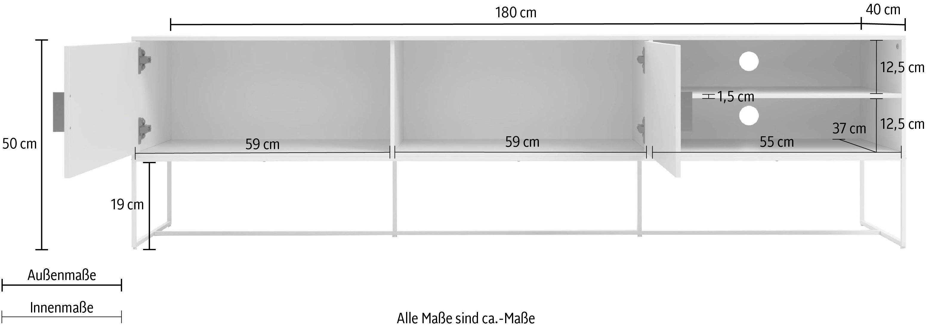 Places of Style Tv-meubel Abito Commode met kabeldoorvoer, inlegplank, breedte 180 cm