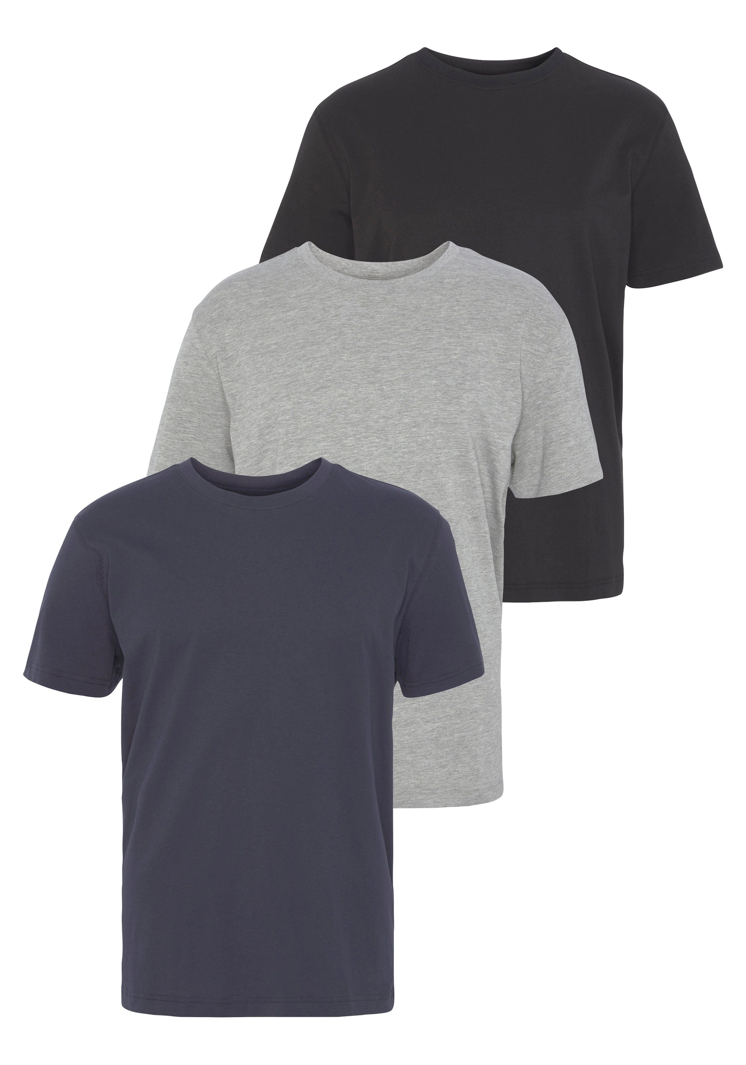 Man's World T-shirt Nieuwe kleuren! Korte mouw, effen kleur, ronde hals, van katoen(3-delig, Set van 3) heren t-shirts maat 64/66 (XXXL) blauw