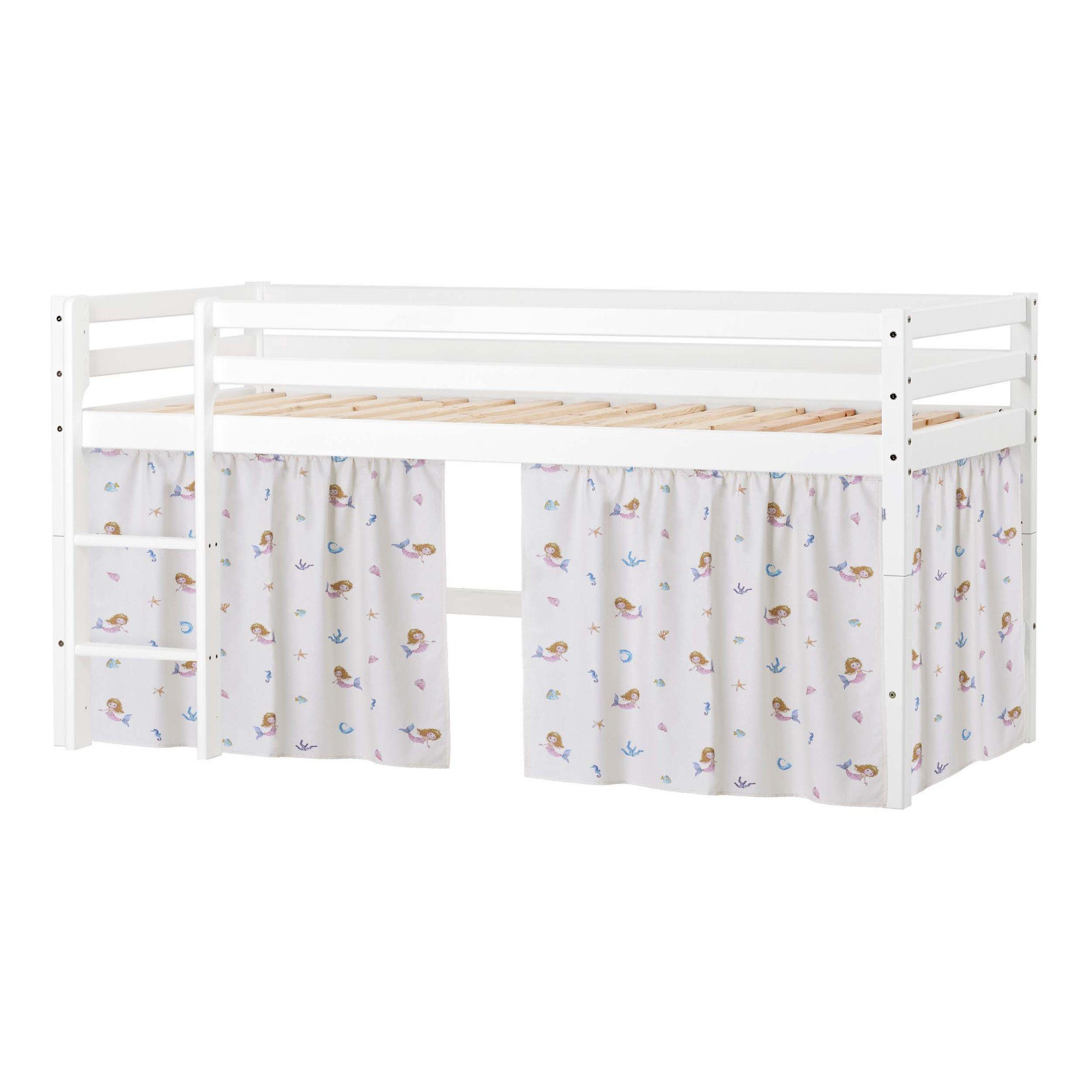 Hoppekids Speelbed Eco Dream Massief houten bed met zeemeermingordijn, matras & 2 maten ter keuze