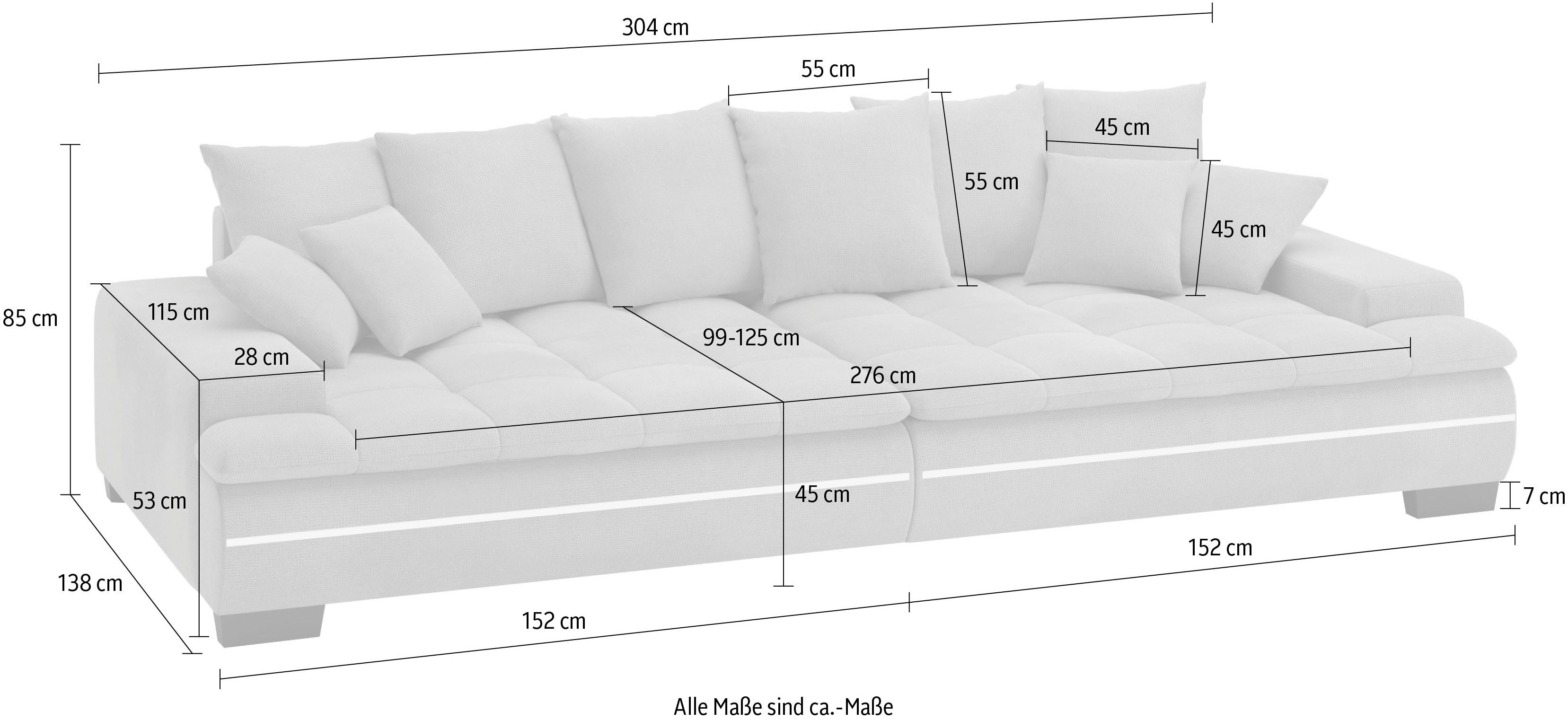 Mr. Couch Megabank Haiti II RGB-LED verlichting, koudschuim bekleding, tot 140 kg belastbaar