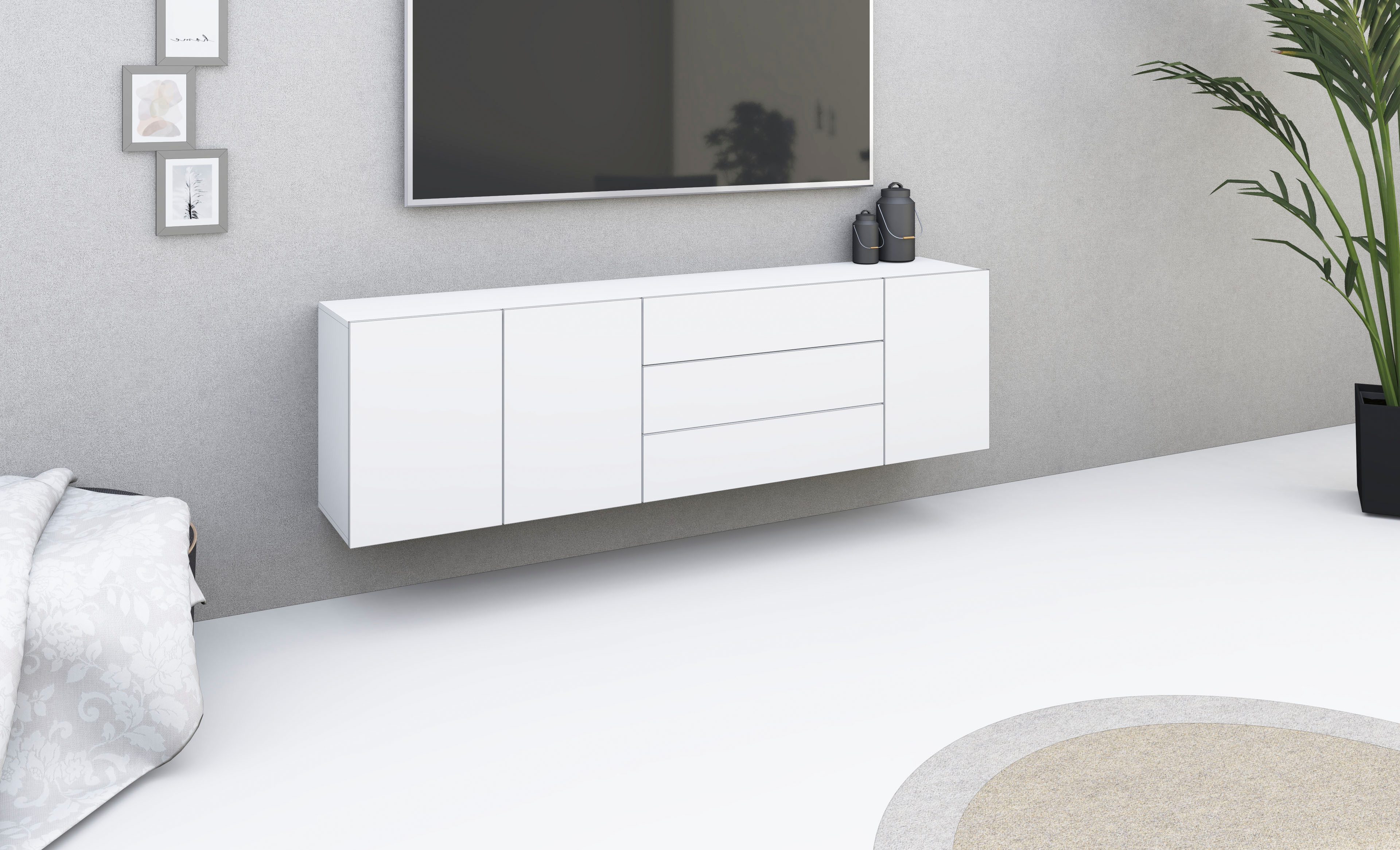 borchardt Möbel Dressoir Sophia Breedte 190 cm, hangend en staand te monteren dressoirs wit