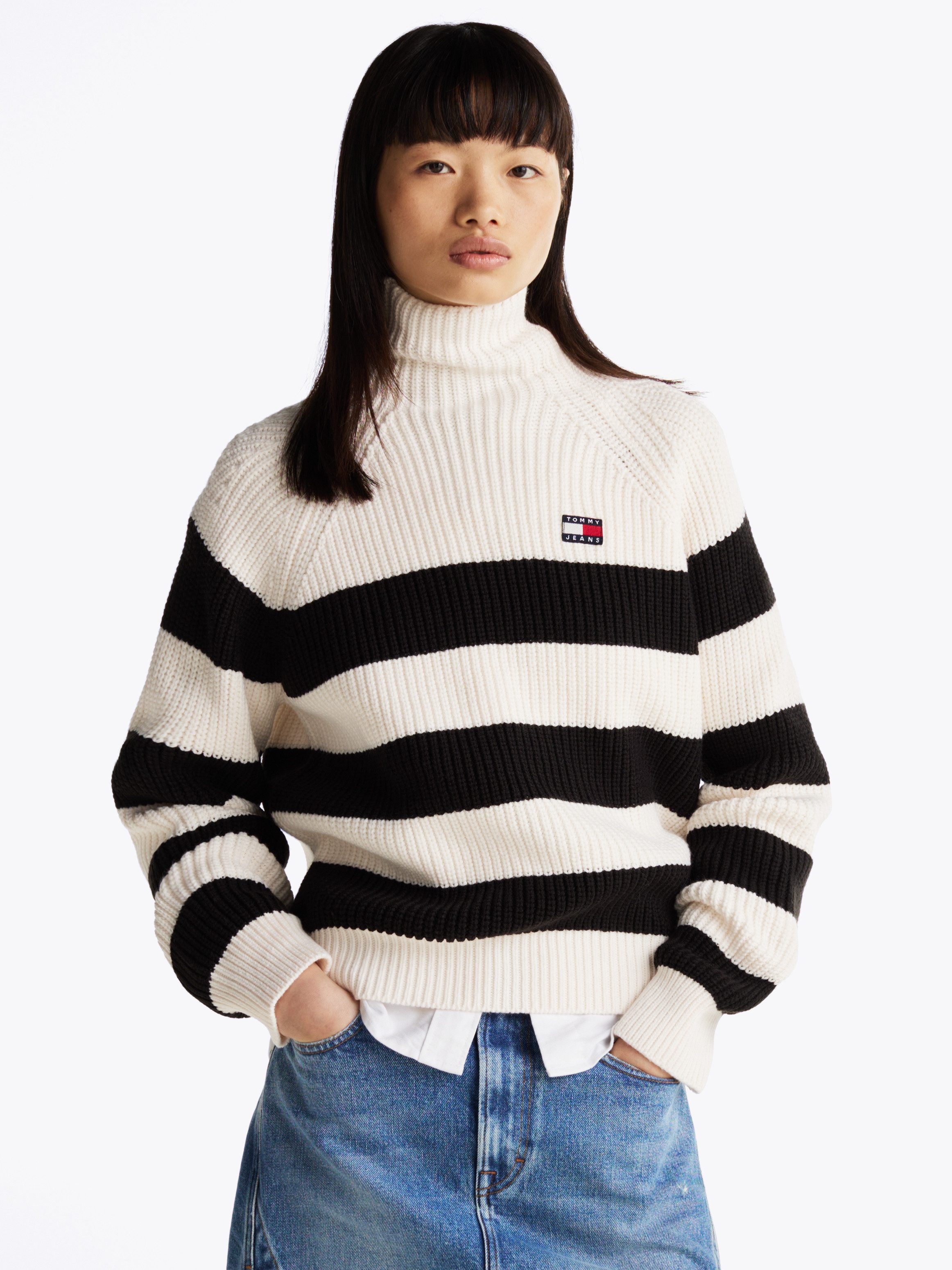 TOMMY JEANS Gebreide trui TJW STRIPE MOCKNCK BADGE SWEATER