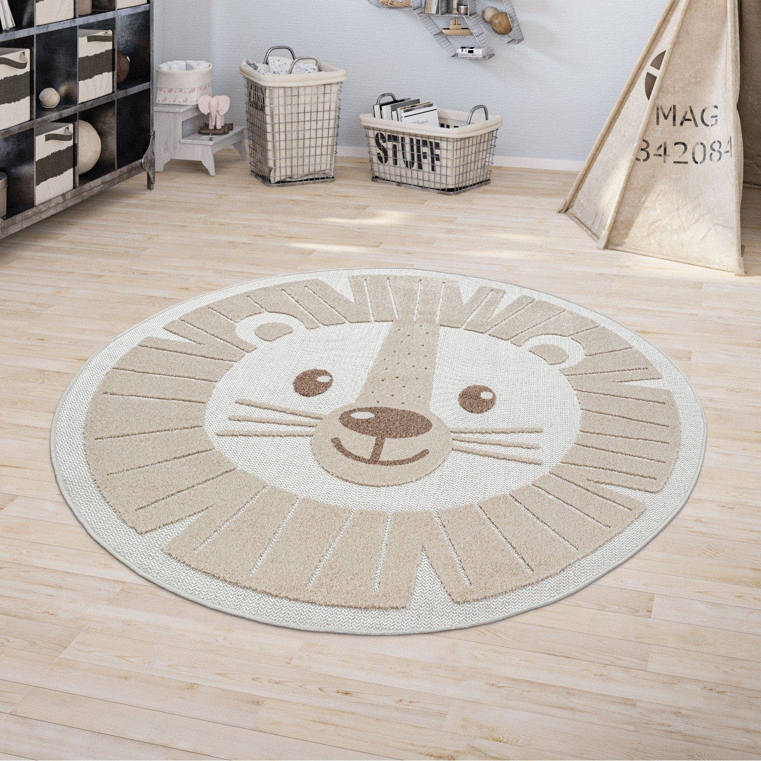 Paco Home Kindervloerkleed Tweet 464 Platweefsel, reliëfeffect, motief leeuw, geschikt voor binnen en buiten