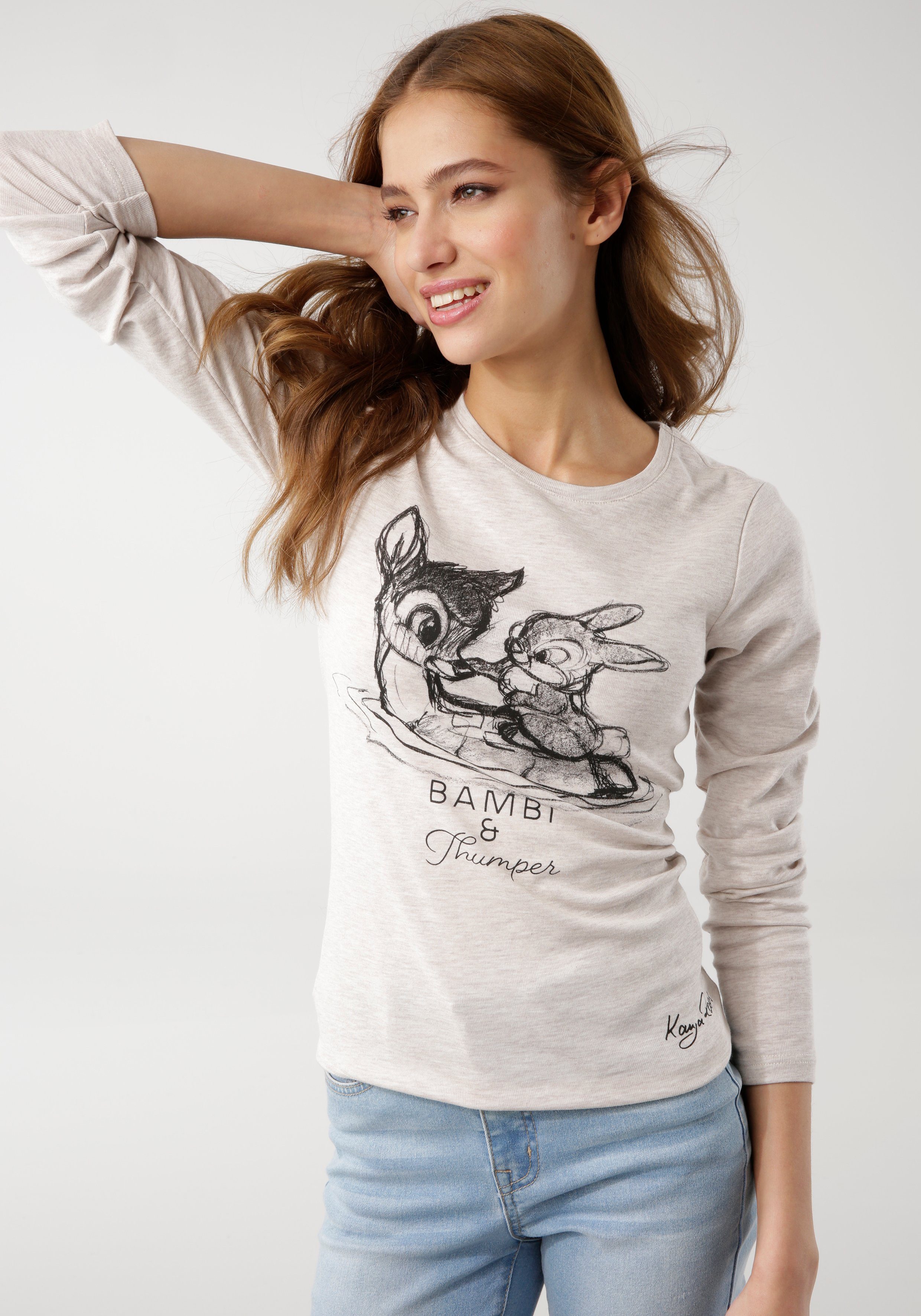 KangaROOS Shirt met lange mouwen Bambi & Stampertje Lange mouwen, zeer figuurvolgend, effen, ronde hals