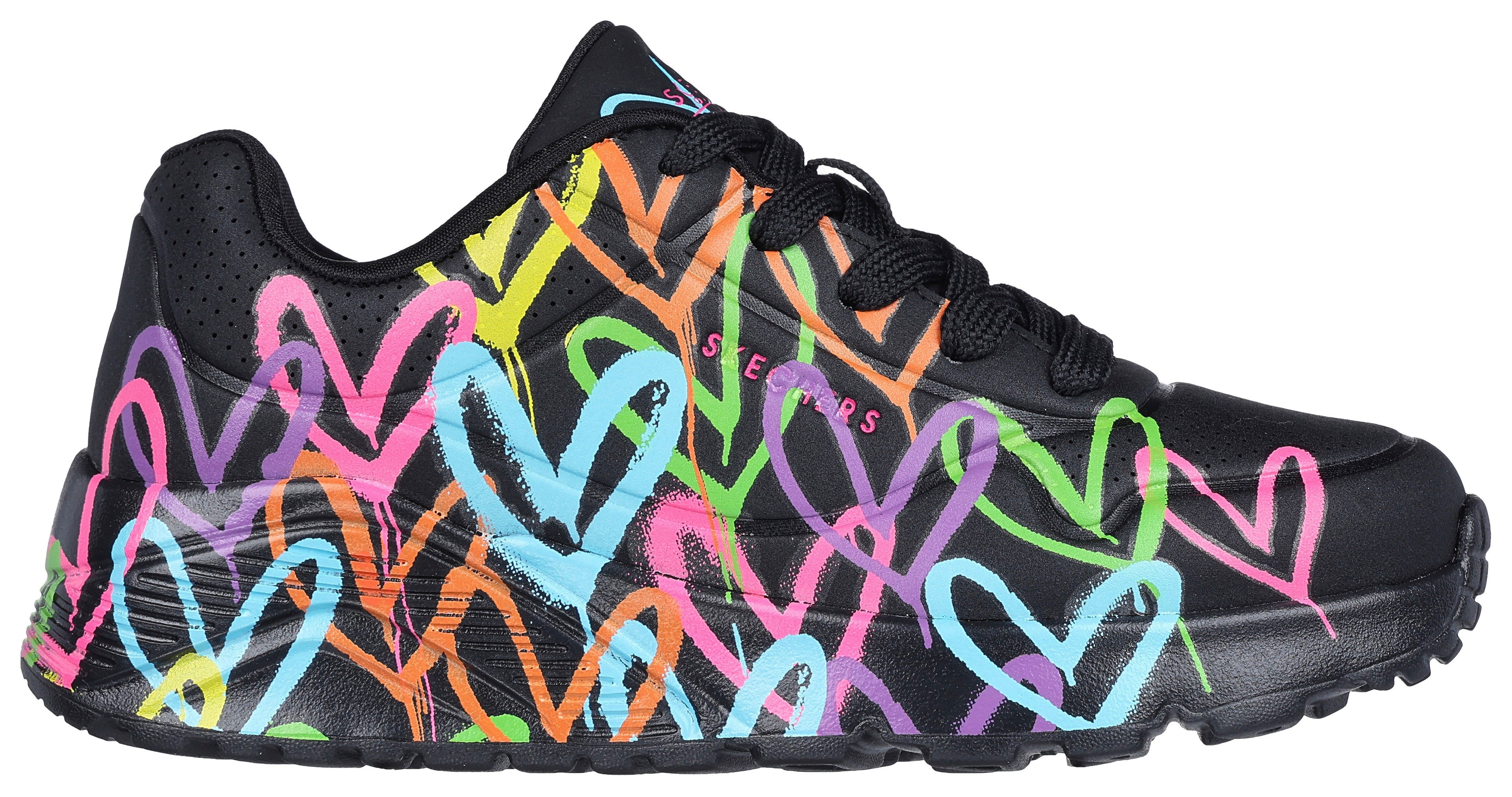 Skechers Sneakers JGoldcrown: Uno Lite - Spread the Love chunky sneaker, plateausneaker, retro sneaker met allover print