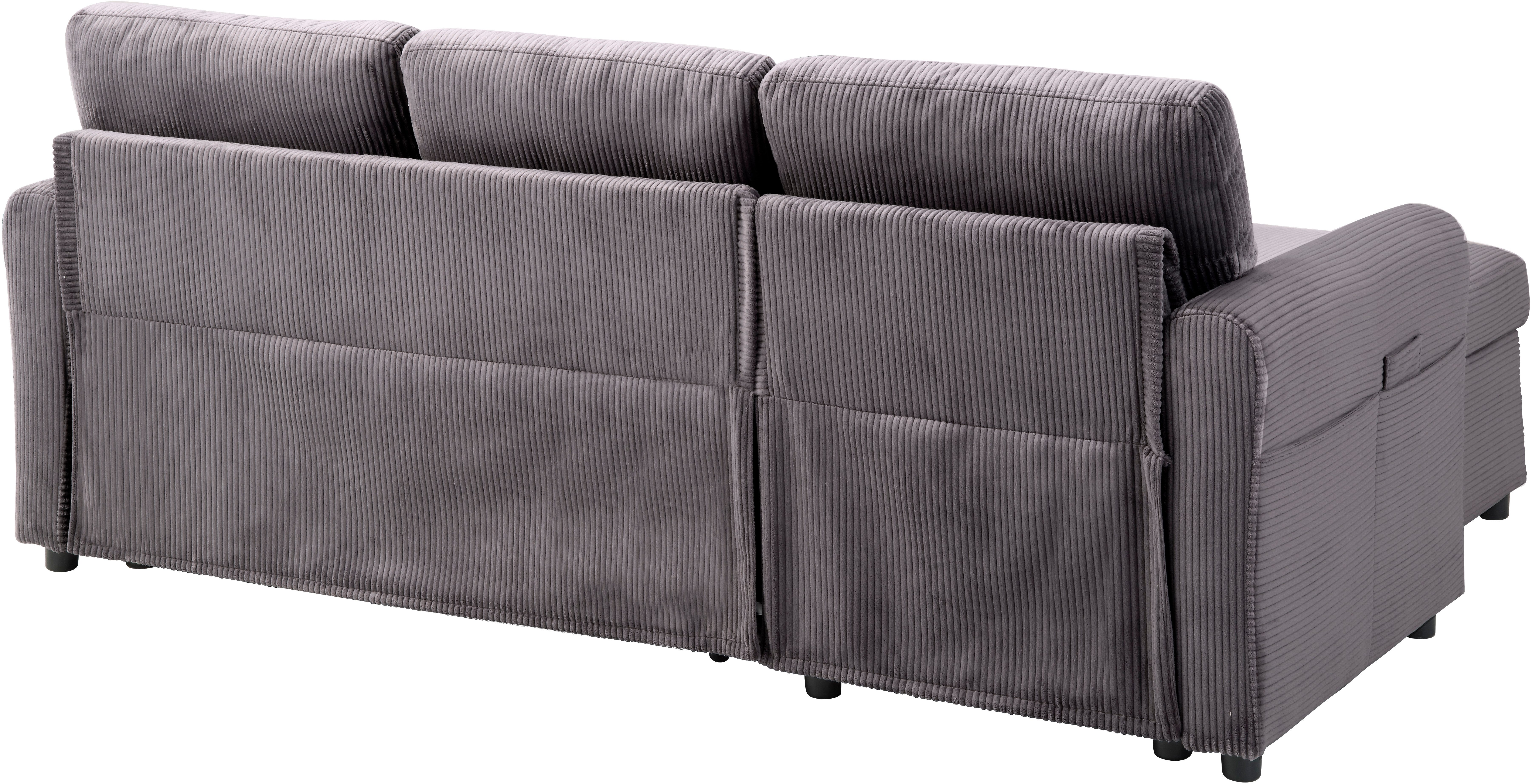 ATLANTIC home collection Hoekbank Gustavo L-vorm met slaapfunctie, opbergruimte & zijzakken