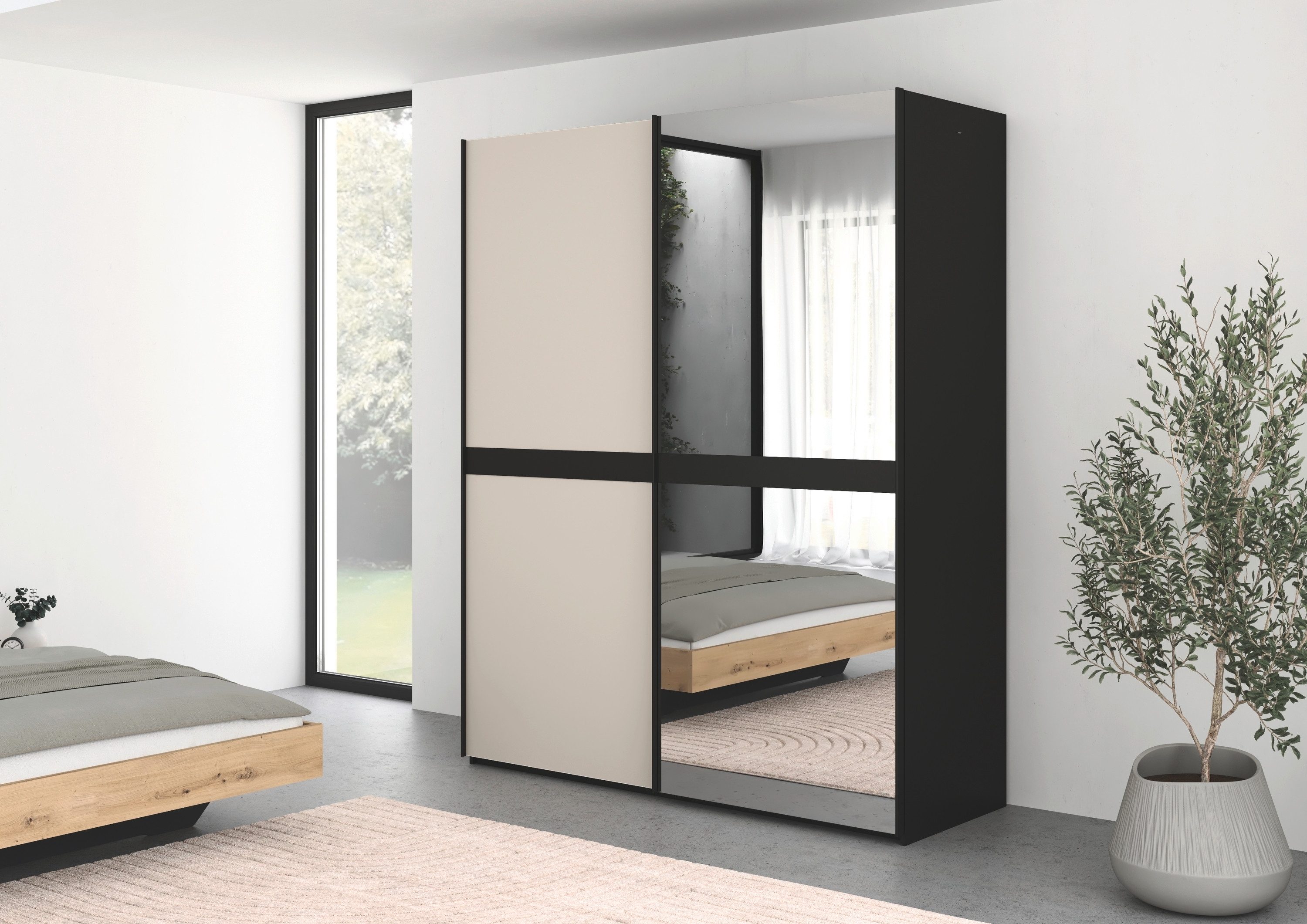 rauch Schuifdeurkast Kledingkast kast garderobe slaapkamerkast SCALE-LINE edel uiterlijk met buikband met glas/spiegel-front made in germany