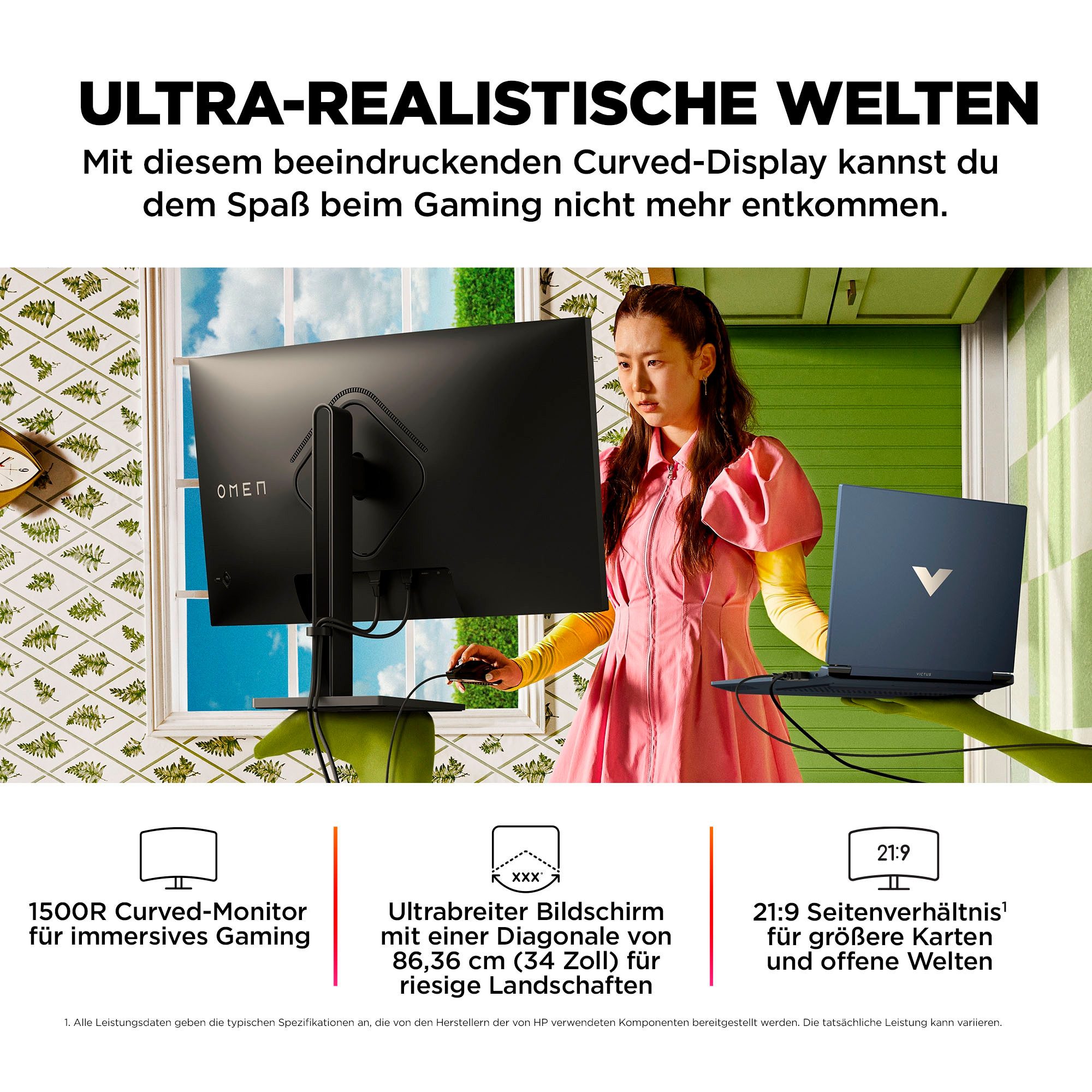 HP Curved-gaming-monitor OMEN 34c (HSD-0159-A), 86,4 cm / 34", WQHD