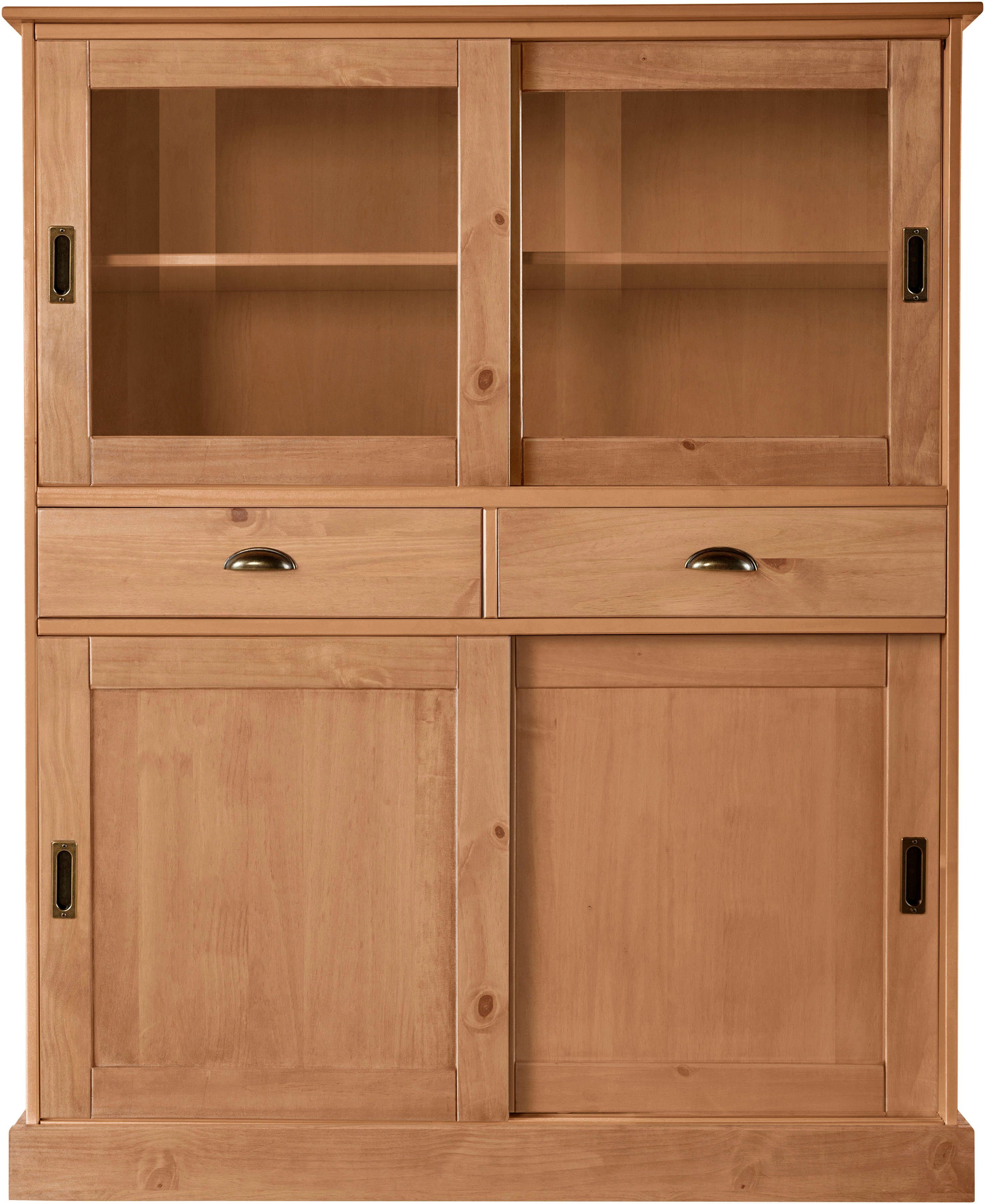 Home affaire Highboard Schröder Vitrine van massief dennenhout, breedte 114 cm