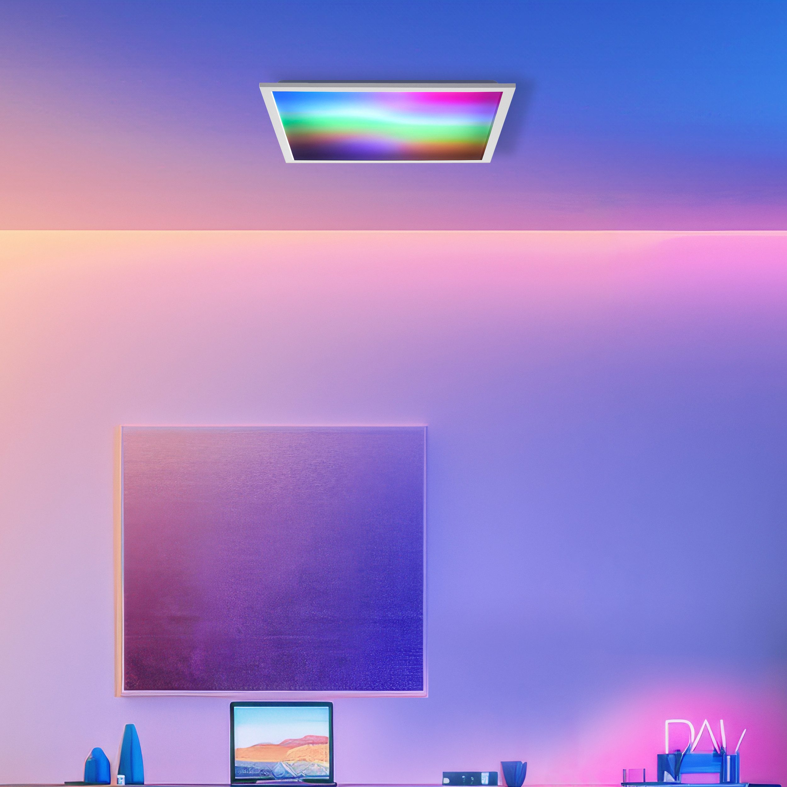 Brilliant Leuchten Led-plafondlamp Briston 45 x 45 cm, 2500 lm, 3000-6500 k, ic-rgb, dimbaar, aluminium, wit