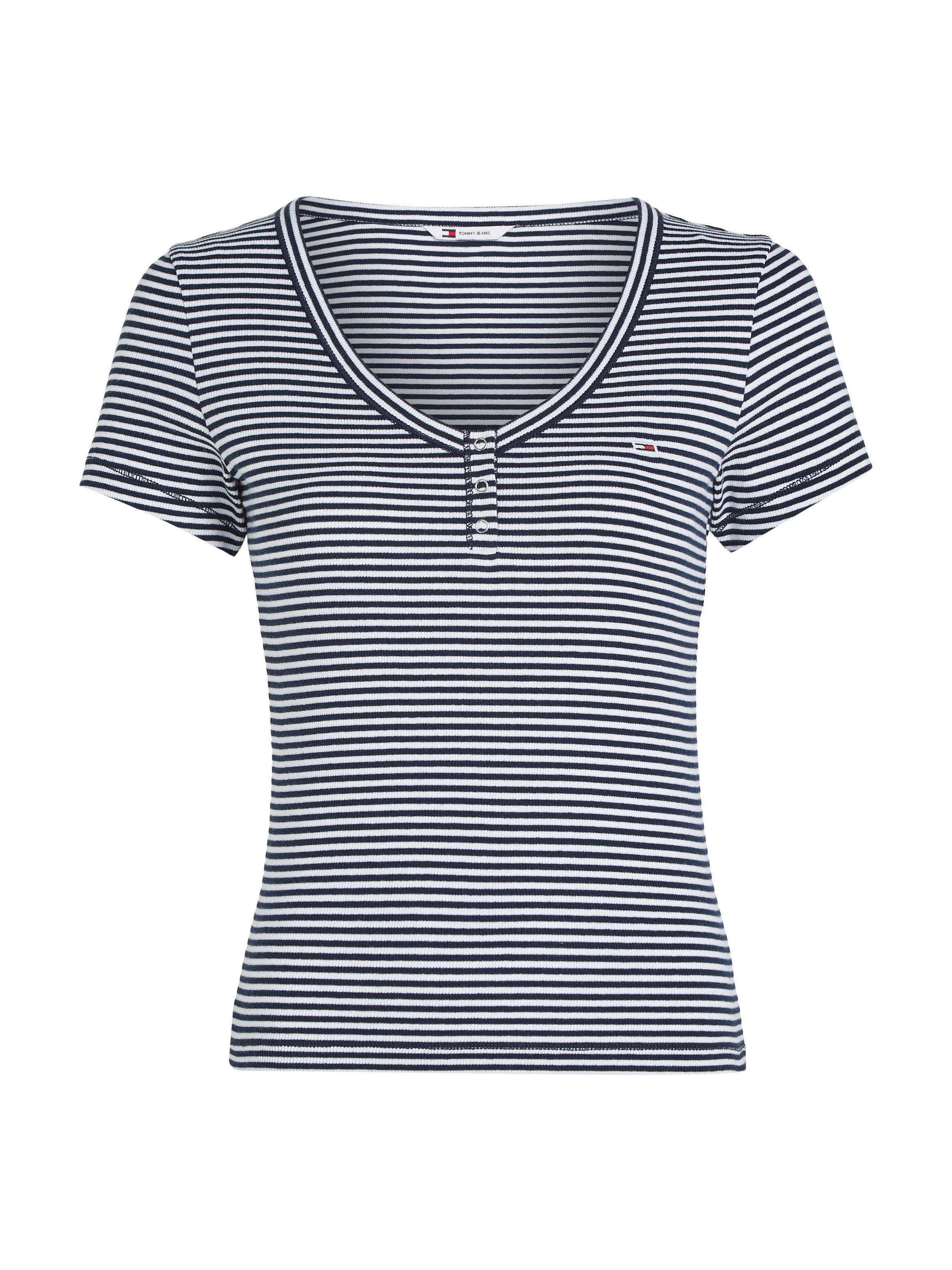 TOMMY JEANS Shirt met V-hals TJW SLIM HENLEY STRIPE V-NECK SS