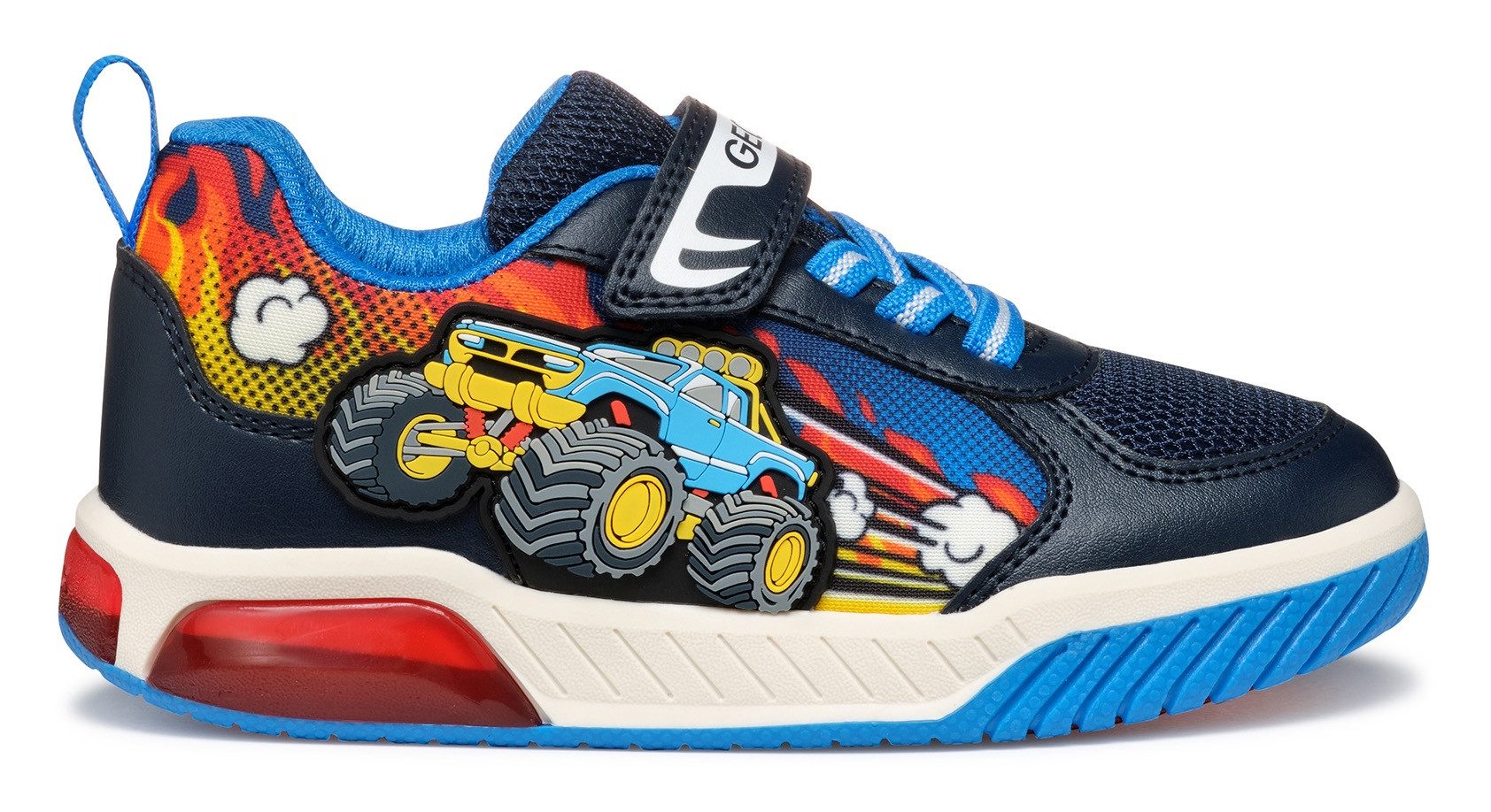 Geox Sneakers J Inek Boy knipperschoen , kinderschoen, klittenbandschoen met voertuigmotief