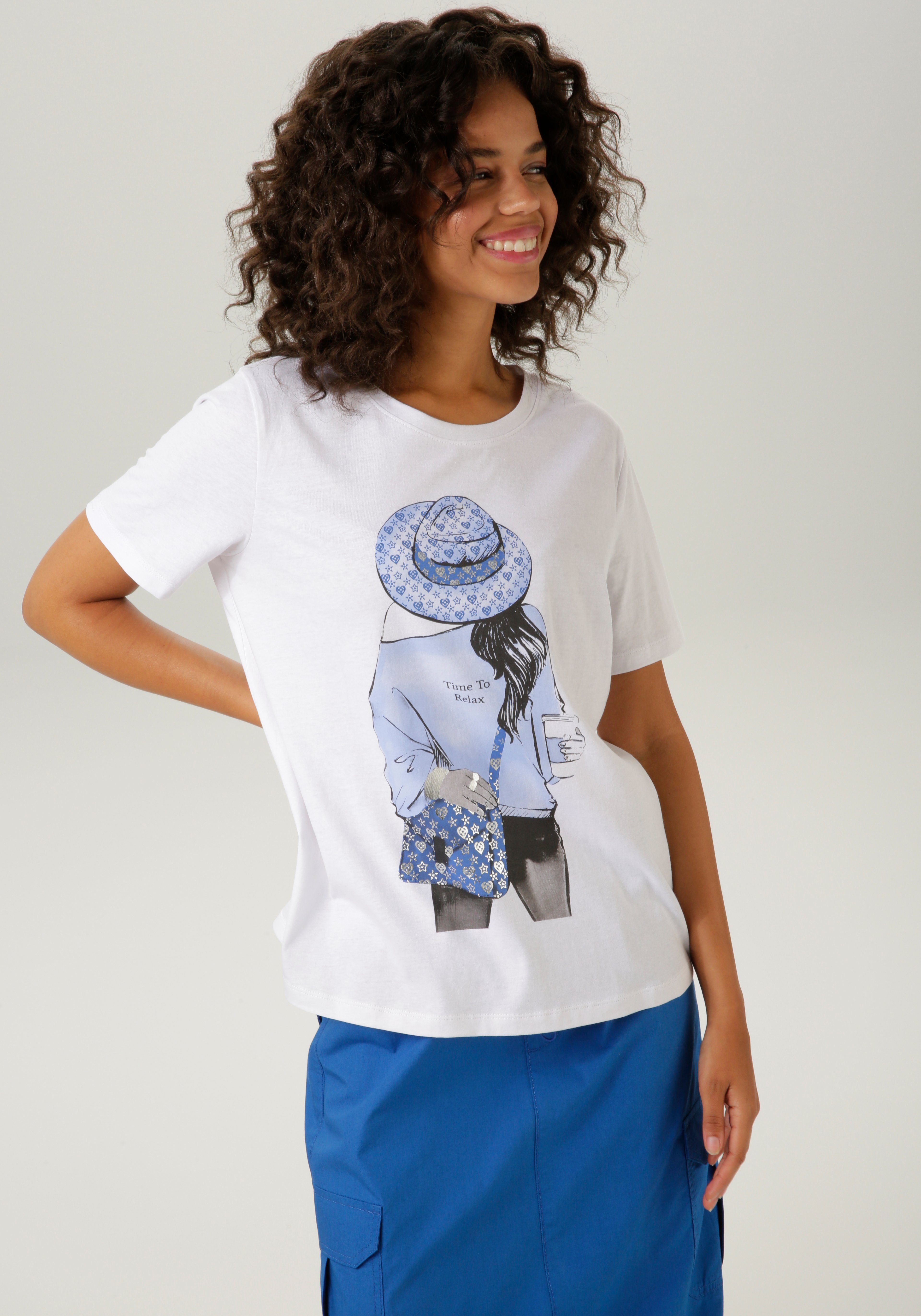 Aniston CASUAL T-shirt met zilverkleurige folieprint aan de voorkant nieuwe collectie