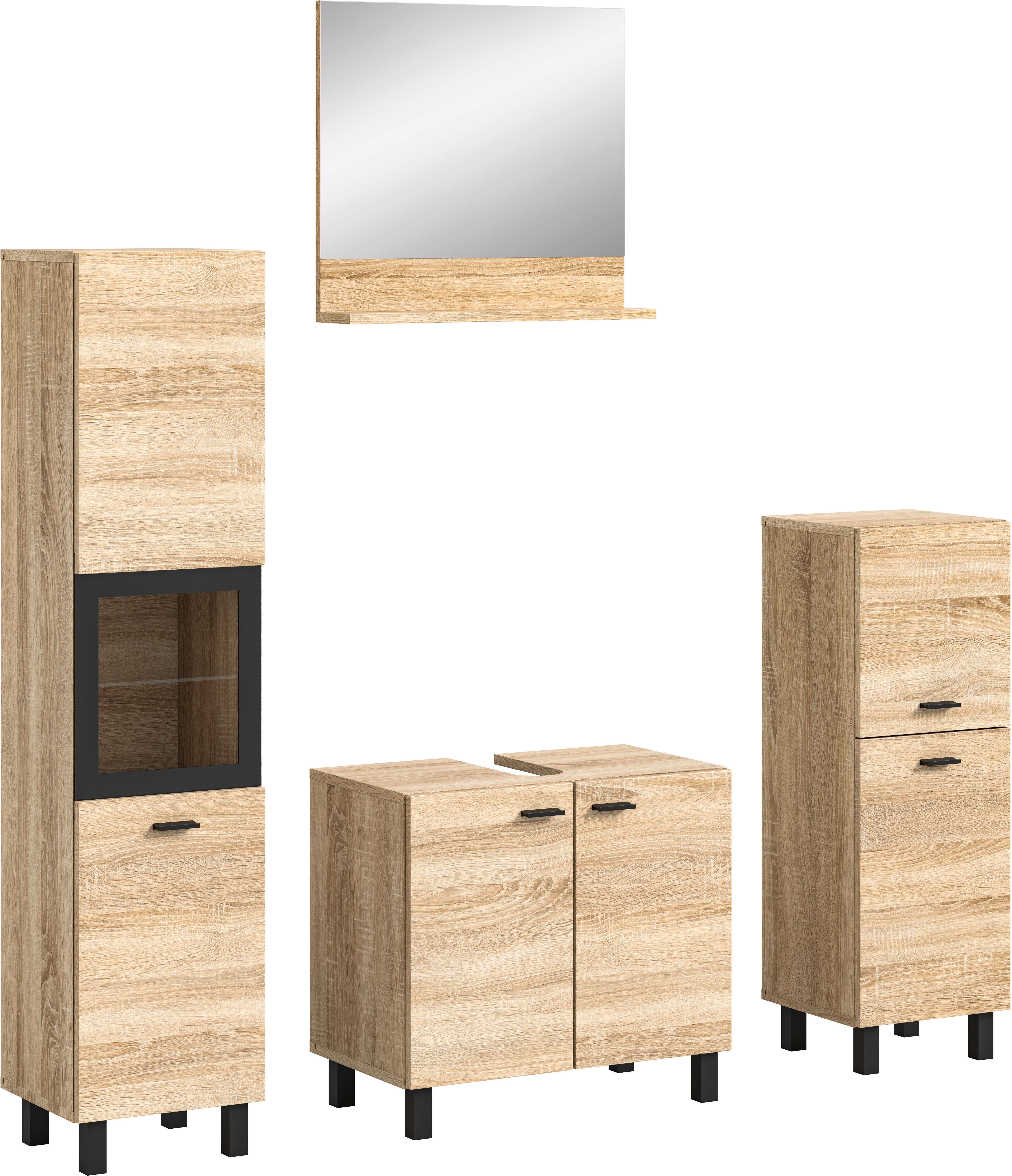 welltime Badmeubelset Tampa, breedte 137cm, 4-delig Wastafelonderkast, spiegel, hoge kast, midikast (4 stuks)
