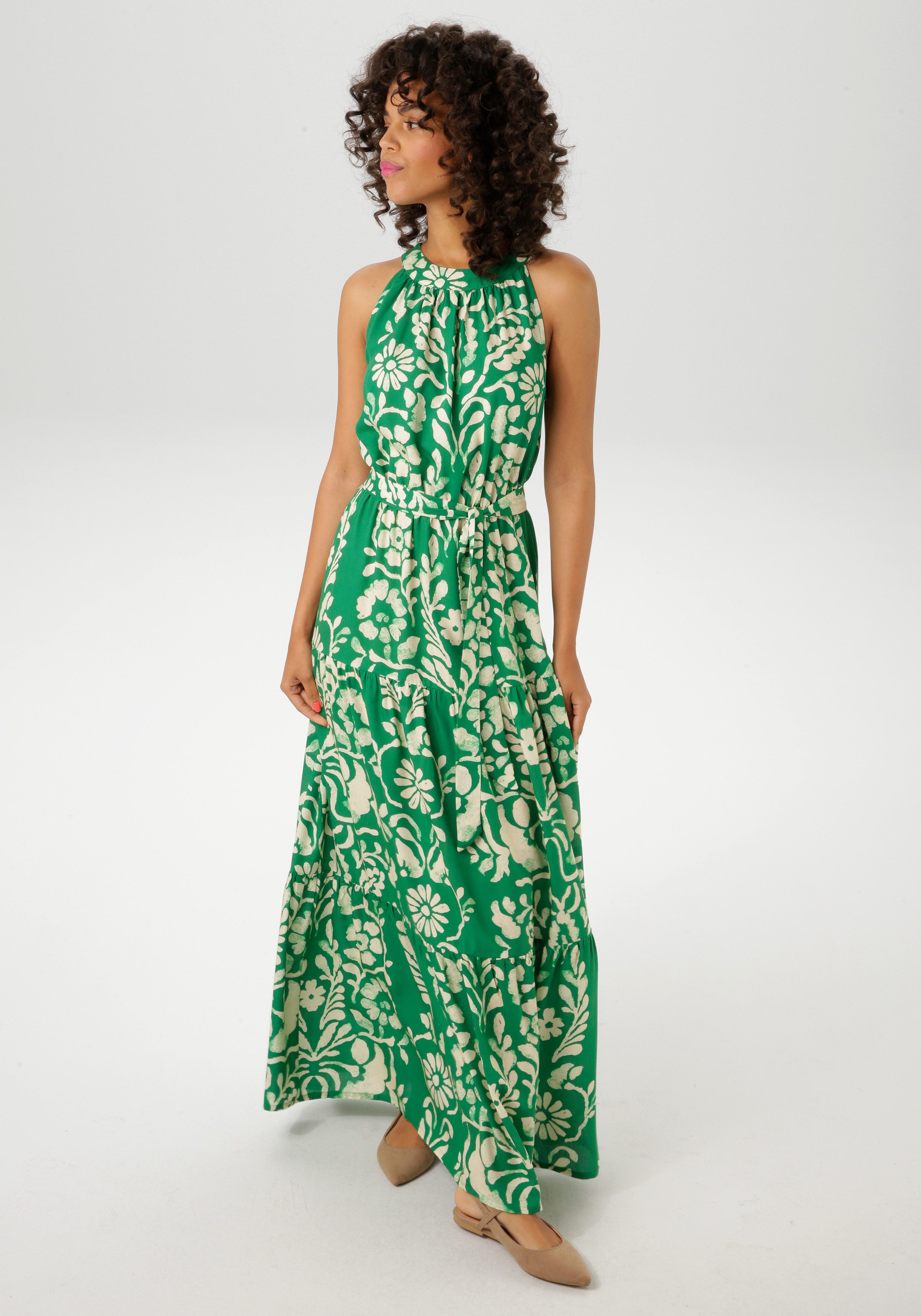 Aniston CASUAL Zomerjurk met extravagante bloemenprint - elk stuk is uniek (Met afneembare bindband)