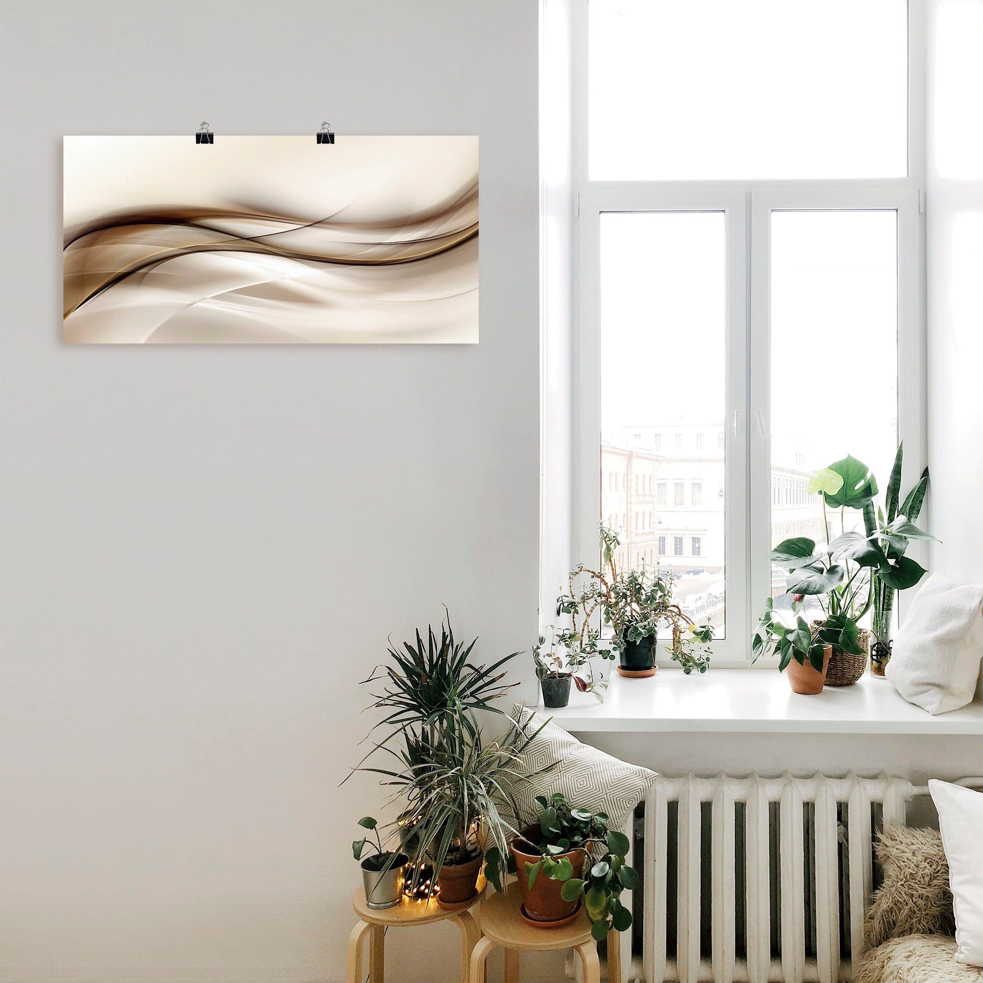 Artland Artprint Bruine abstracte golf als artprint van aluminium, artprint voor buiten, artprint op linnen, poster, muursticker